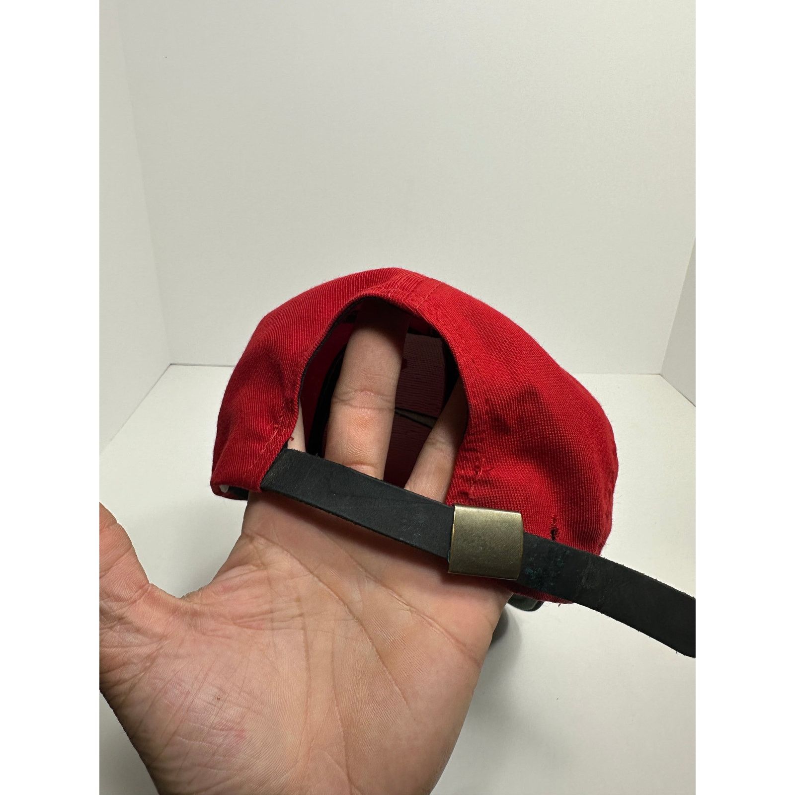 Nike × Vintage Vintage Nike Red Black Leather Back Hat Green Brim White Tag Size ONE SIZE - 6 Thumbnail
