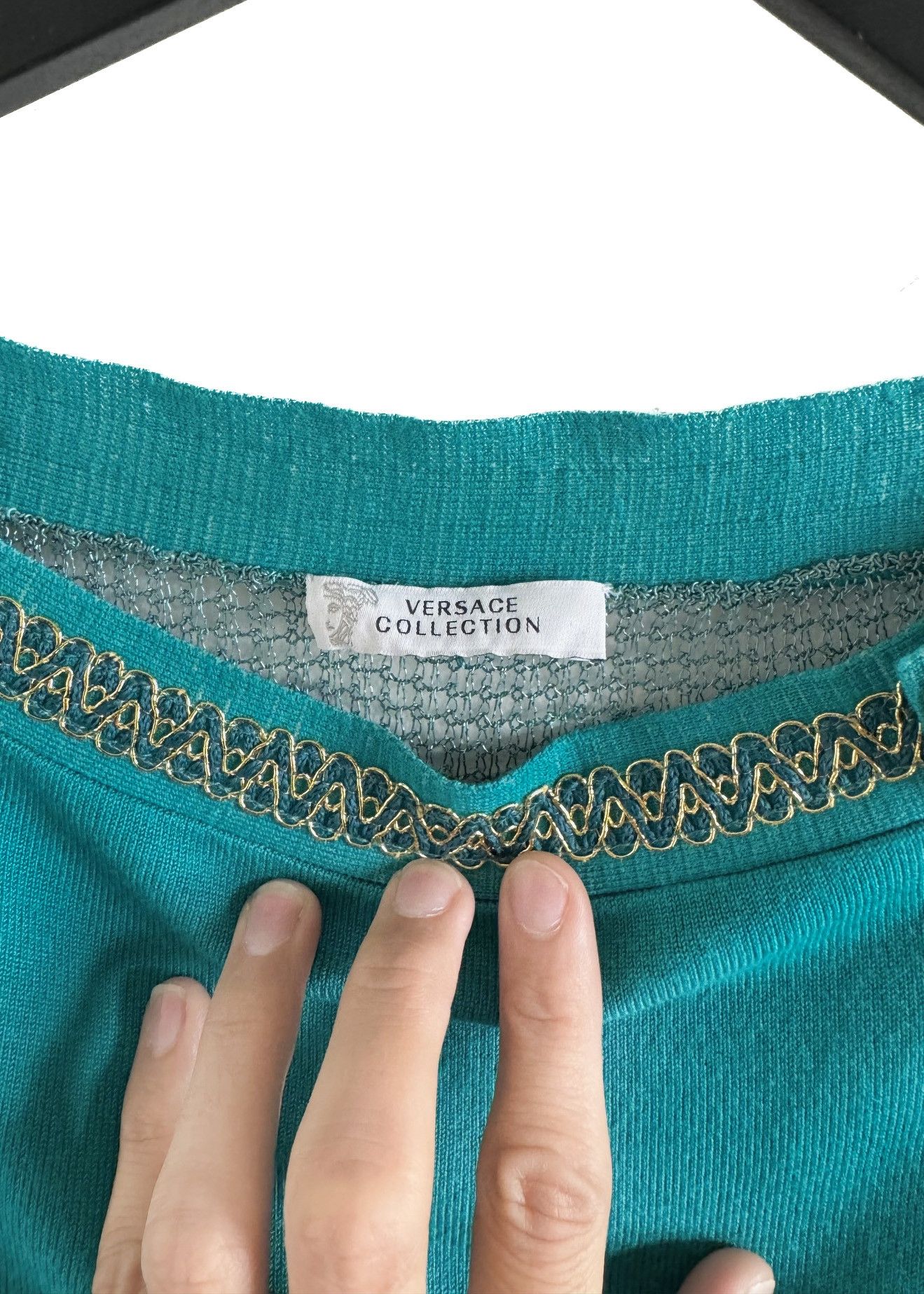 Versace Versace Collection Turquoise Boat Neck Mesh Back Sweater Size S / US 4 / IT 40 - 5 Thumbnail
