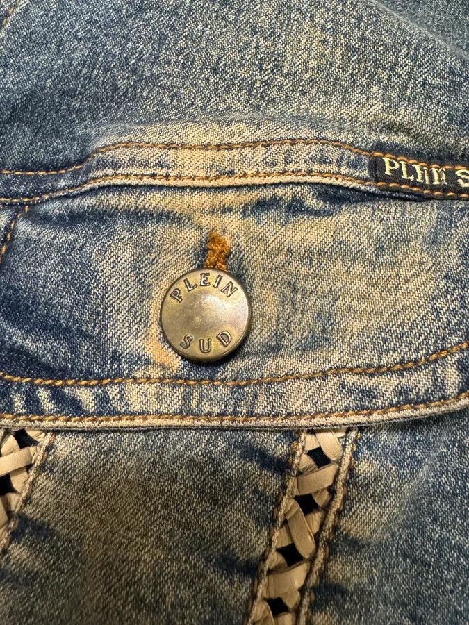 Vintage 2000s Plein Sud Laced Raw Denim Cropped Jacket Size S / US 4 / IT 40 - 7 Thumbnail