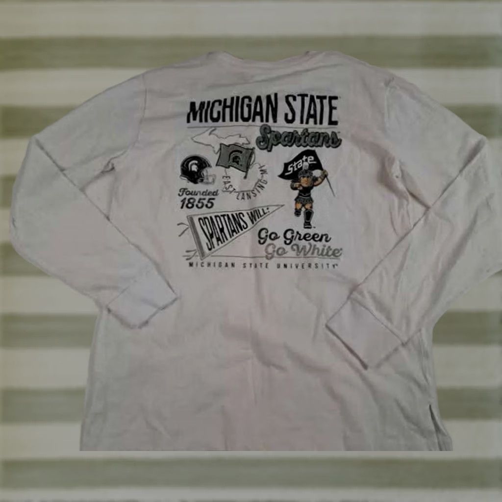 Vintage Captivating Michigan State Spartans T-Shirt Long Sleeve White L Adults Unisex College MSU Captivating Shirt Mens Womens Size US L / EU 52-54 / 3 - 1 Thumbnail