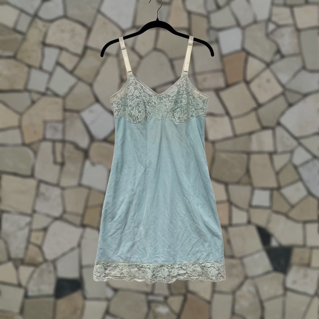 Vintage VINTAGE Blue Lace Trimmed Slip Dress Womens M/L Size M / US 6-8 / IT 42-44 - 1 Thumbnail