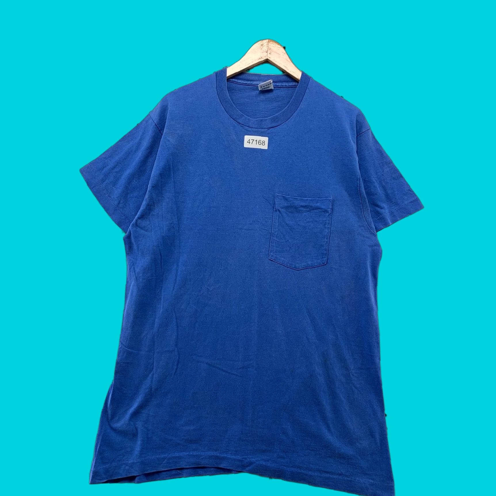 Fruit Of The Loom VINTAGE Fruit of the Loom Pocket T-Shirt Mens XL Blue Single Stitch Made USA Size US XL / EU 56 / 4 - 1 Thumbnail