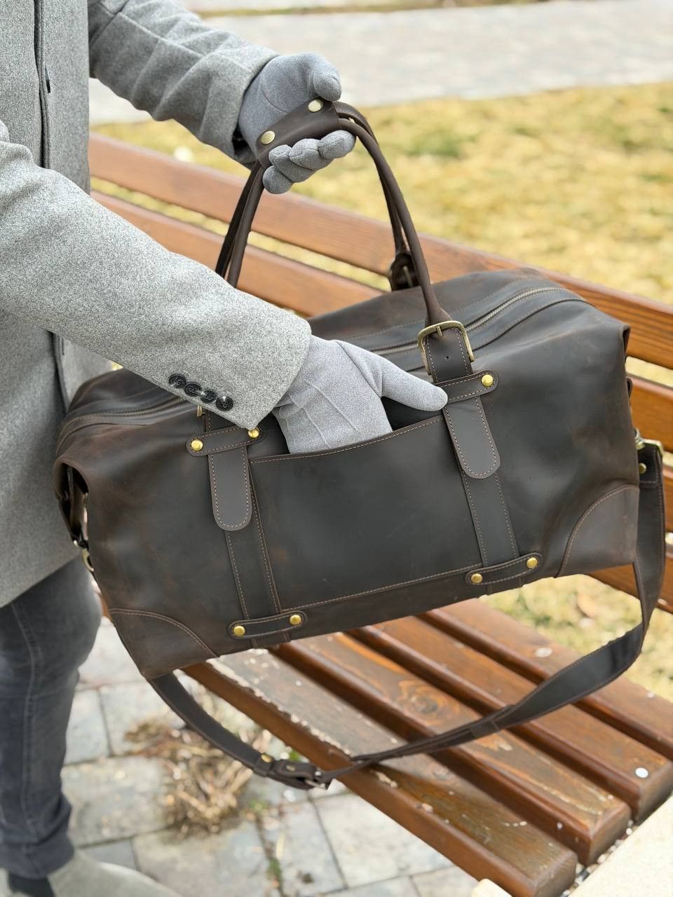 Other Genuine vintage leather travel bag. Duffel Bag. Handmade. Size ONE SIZE - 4 Thumbnail