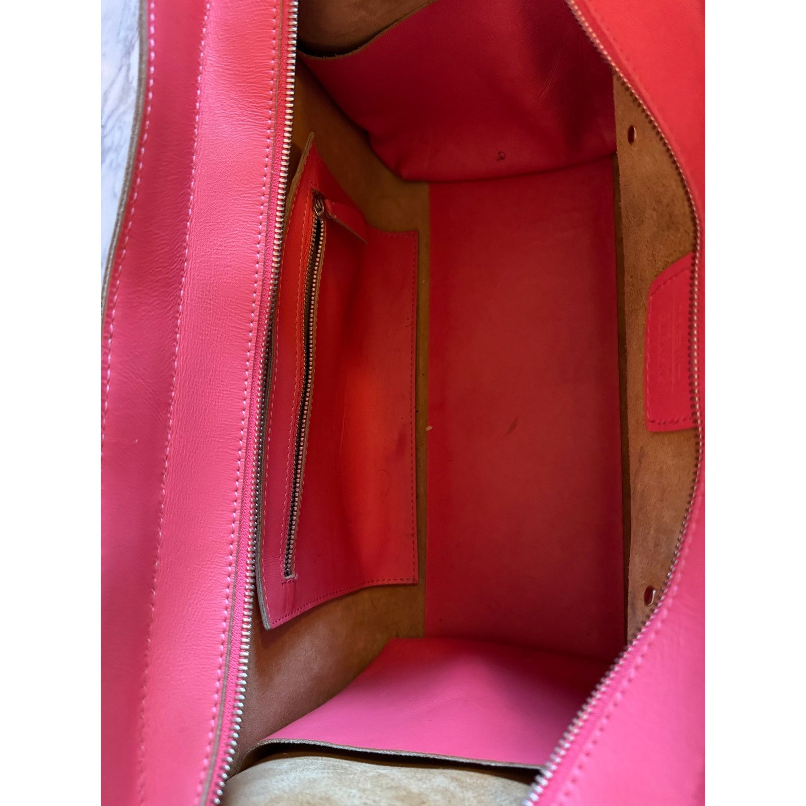 Malo Malo Pink Leather Bag with Tan Suede Interior Handbag Size ONE SIZE - 8 Thumbnail