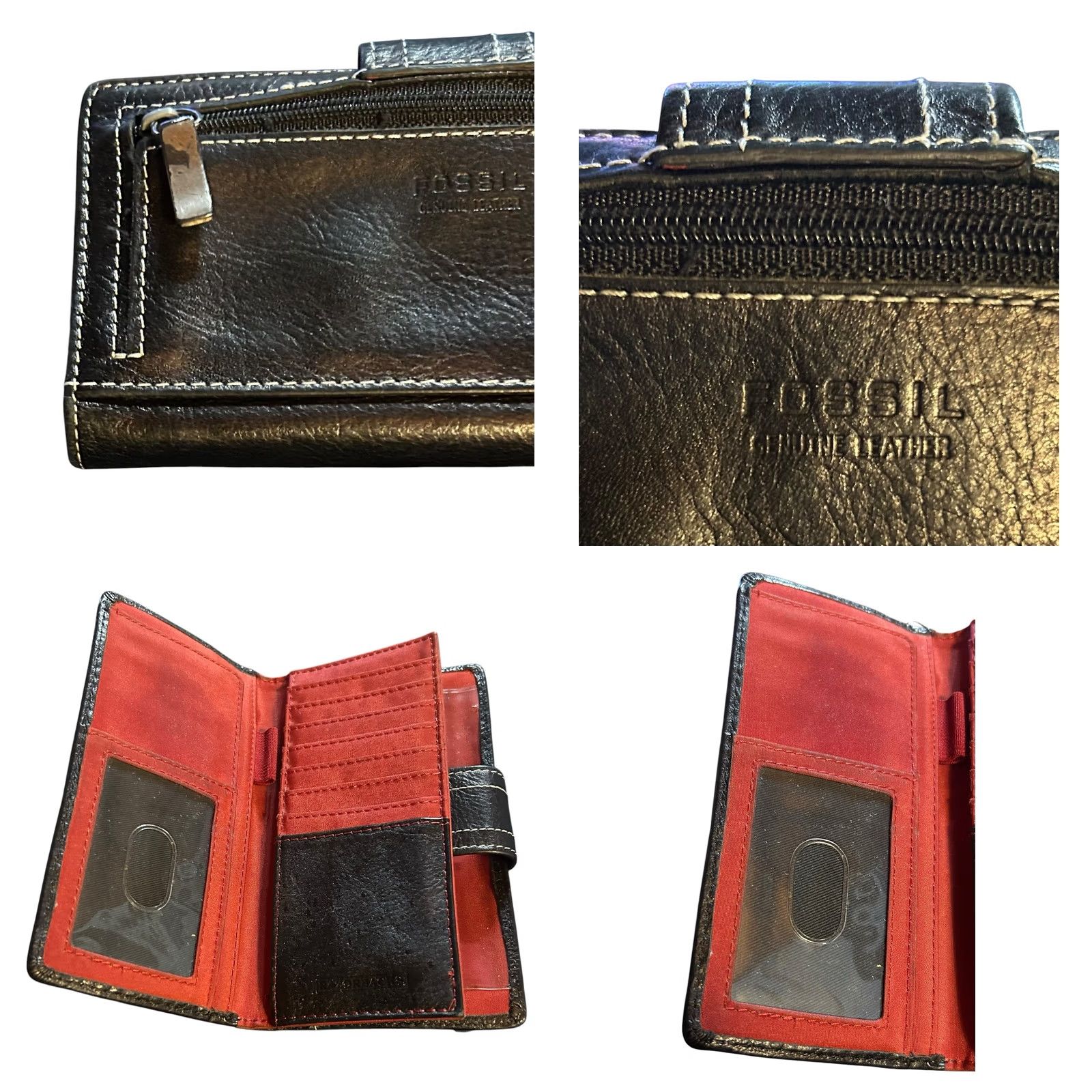 Fossil VINTAGE Fossil Wallet Long Live Vintage Black Leather Arkansas Razorbacks Bifold Women's Wallet Zip-Around Logo City Credit Card Folding Size ONE SIZE - 9 Thumbnail