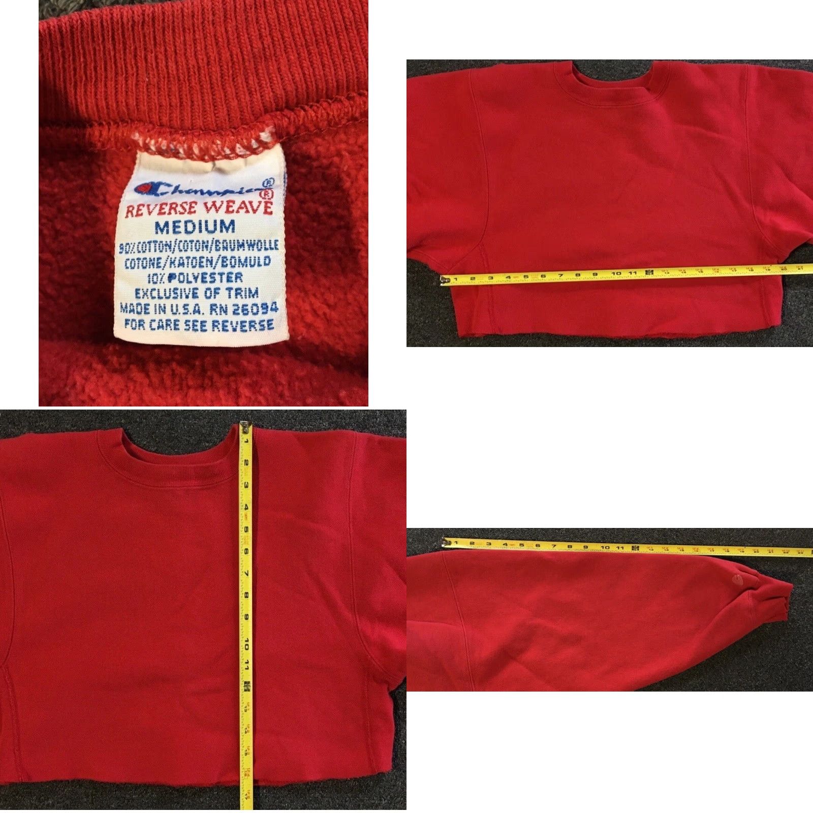 Champion Vtg 90s Champion Reverse Weave Cut Off Crop Sweatshirt M USA Track Grunge Hoodie Women Red Size M Size M / US 6-8 / IT 42-44 - 8 Thumbnail