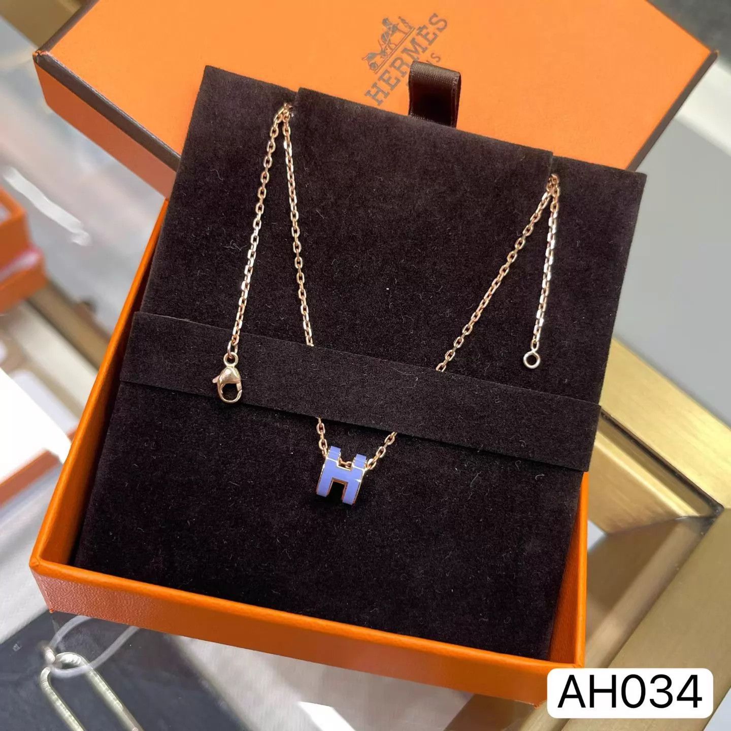 Hermes Hermès Mini Pop H Classic Rose Gold Lilac Necklace AH034 Size ONE SIZE - 4 Thumbnail
