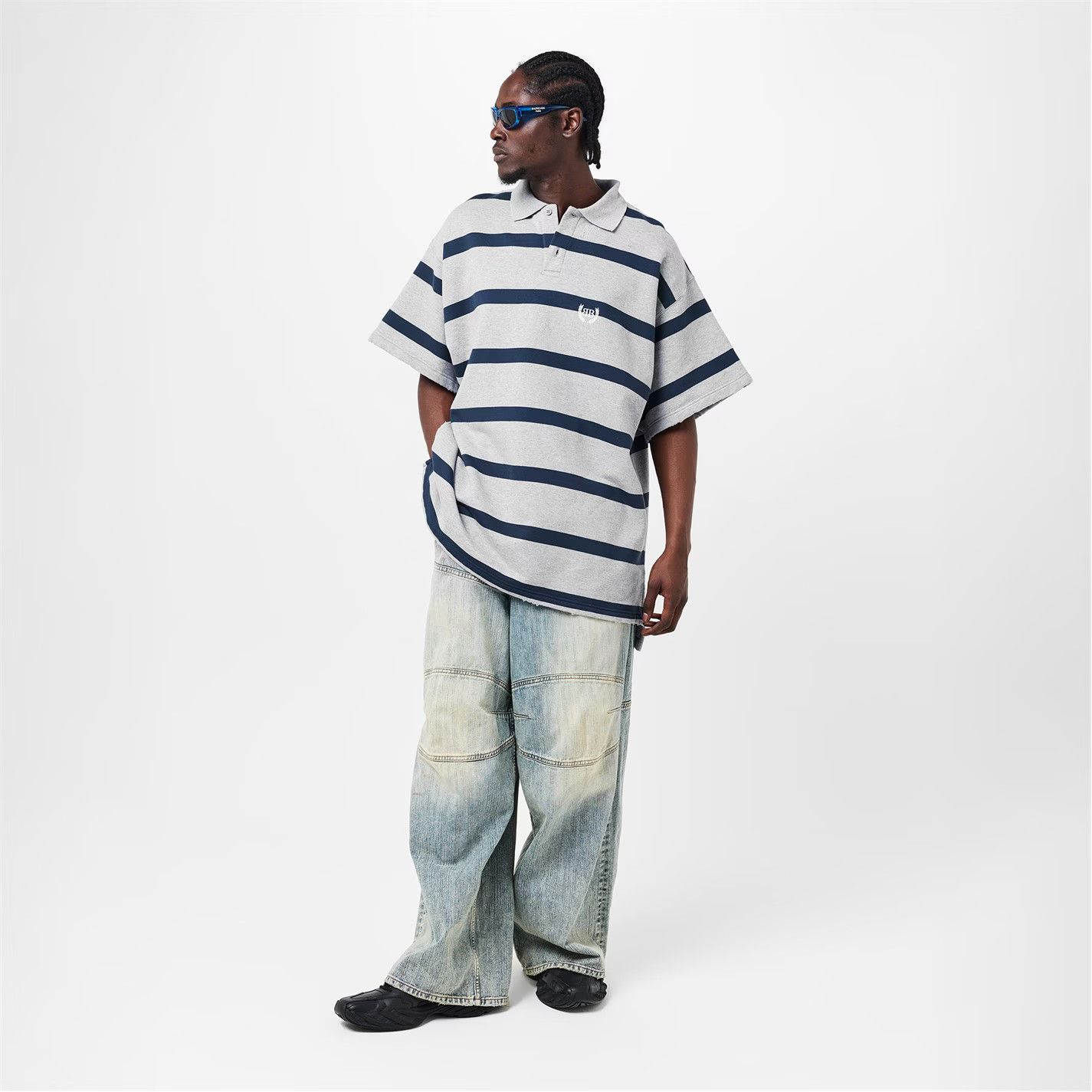Balenciaga o1g2r1mq0226 Short Sleeve Polo Shirt In Heather Grey/Blue Size US S / EU 44-46 / 1 - 6 Thumbnail