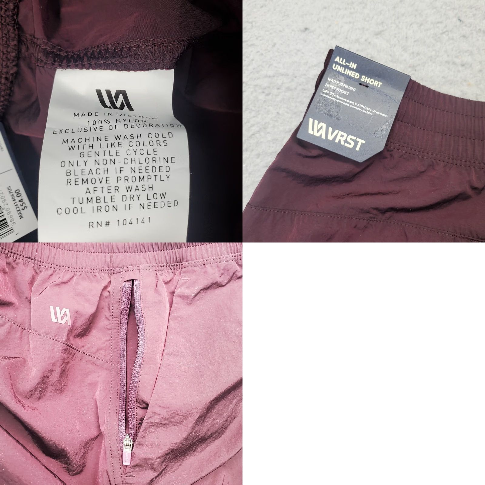 Vintage VRST Mens M Burgundy All-In Unlined Shorts Athletic Comfort Water Repellent UPF 50+ Pockets Size US 31 - 8 Thumbnail