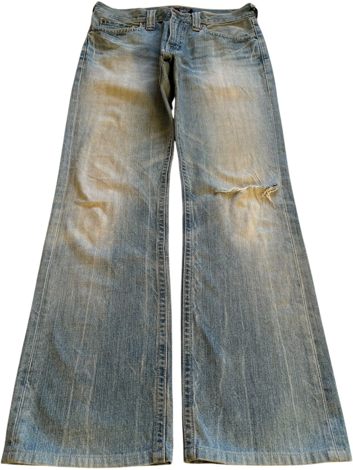 Vintage Uniqlo Rusty Mud Wash Distressed Ripped Flare Jeans