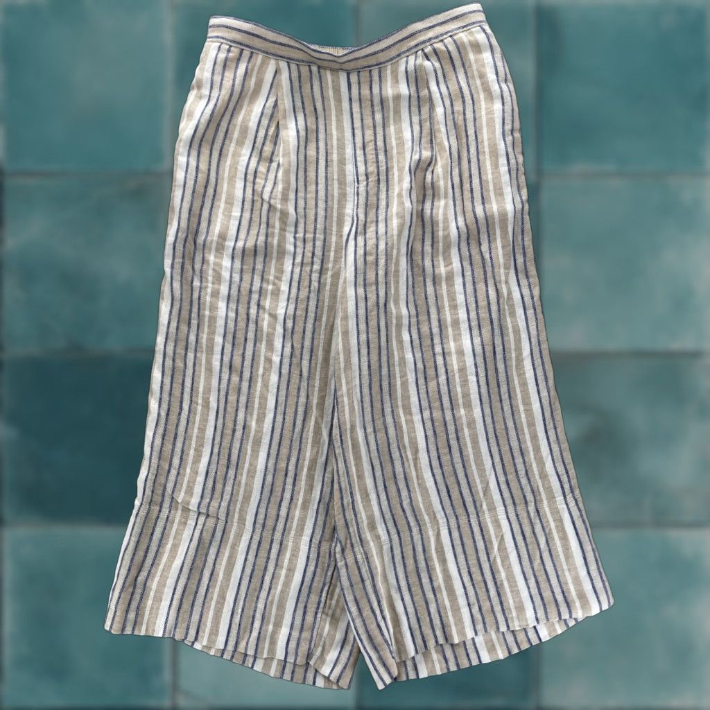 Banana Republic Banana Republic Linen Blend Wide Leg Crop Pants Women's Large Blue Striped Beach Size 24" / US 00 / IT 34 - 1 Thumbnail