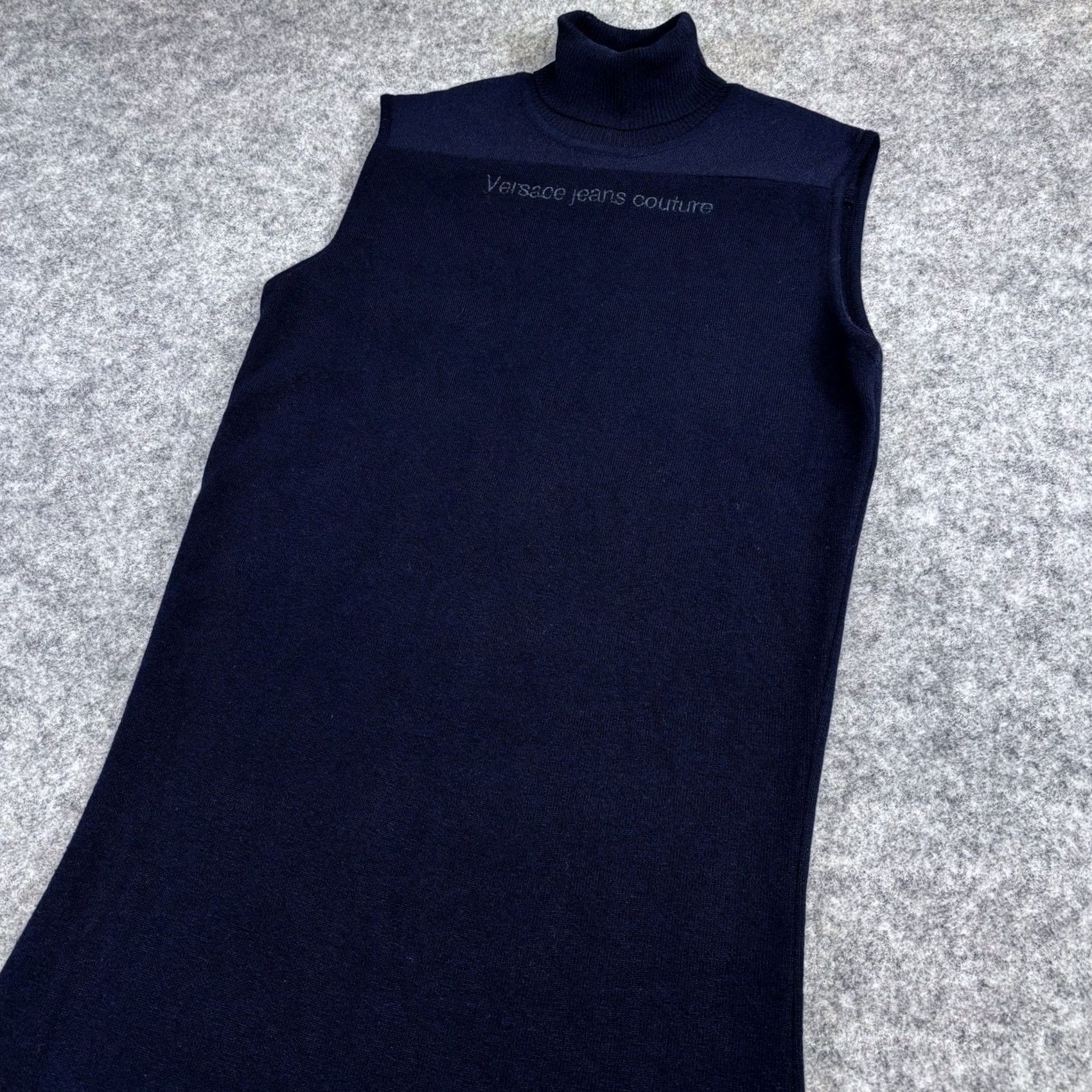Versace Jeans Couture VINTAGE Versace Jeans Couture Dress Sleeveless Ribbed Knit Turtleneck Collar Small Blue Knee Length Jumper Dress Womens Size 28" / US 6 / IT 42 - 3 Thumbnail