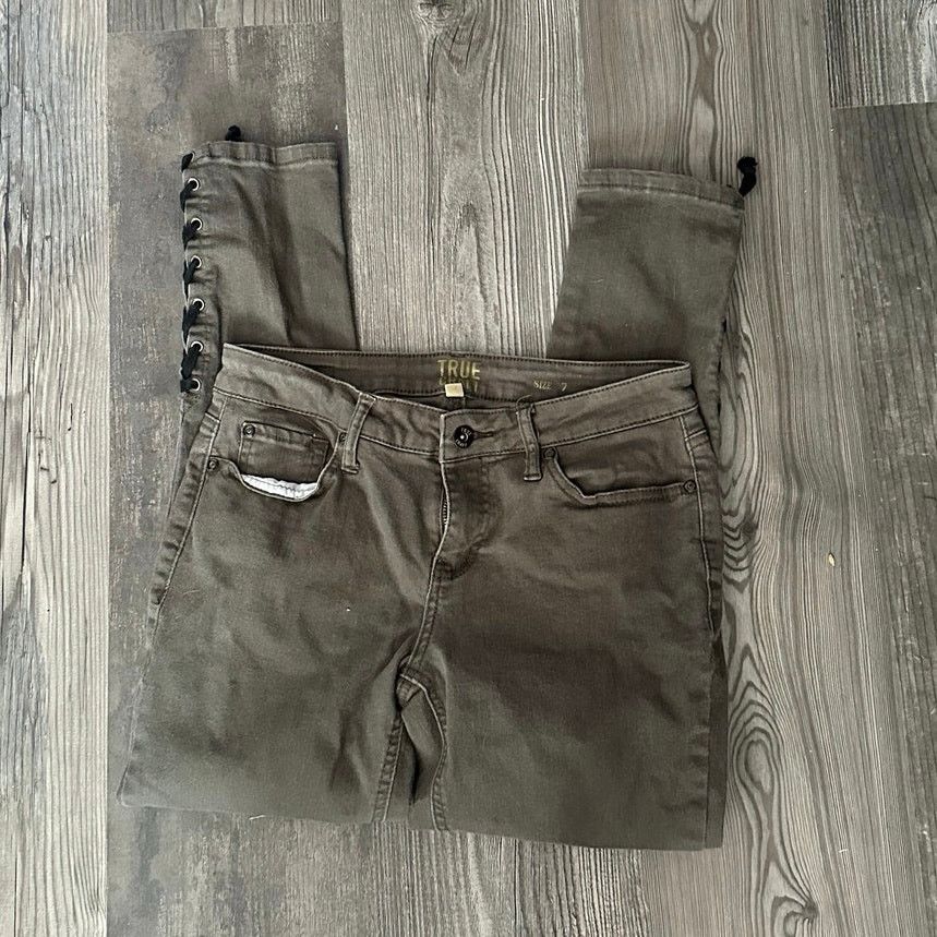 Other true craft army green skinny jeans black side lace Size 27" / US 4 / IT 40 - 1 Thumbnail