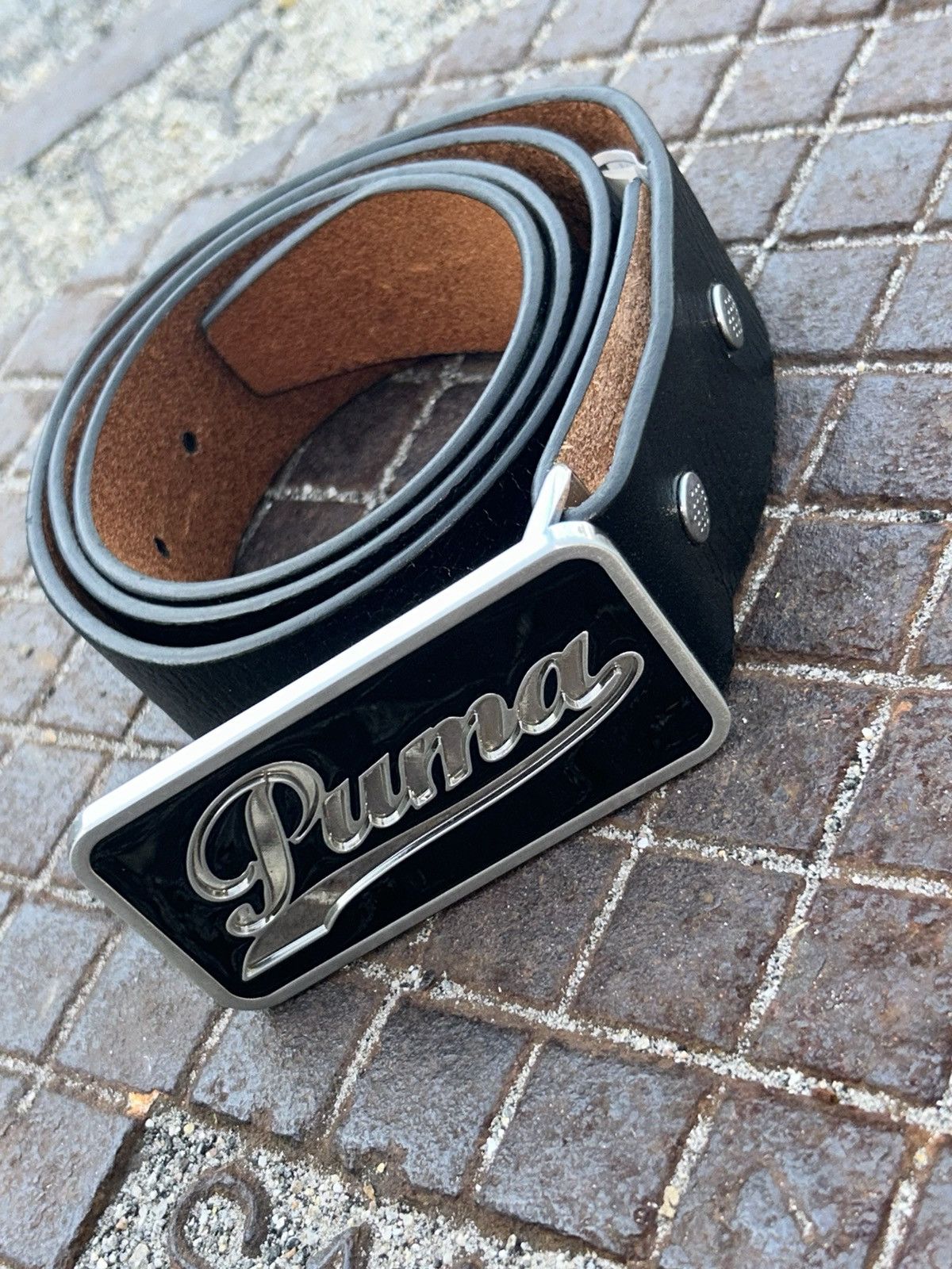 Other Vintage Puma Black Leather Belt (Big Buckle) Size 32 - 2 Thumbnail