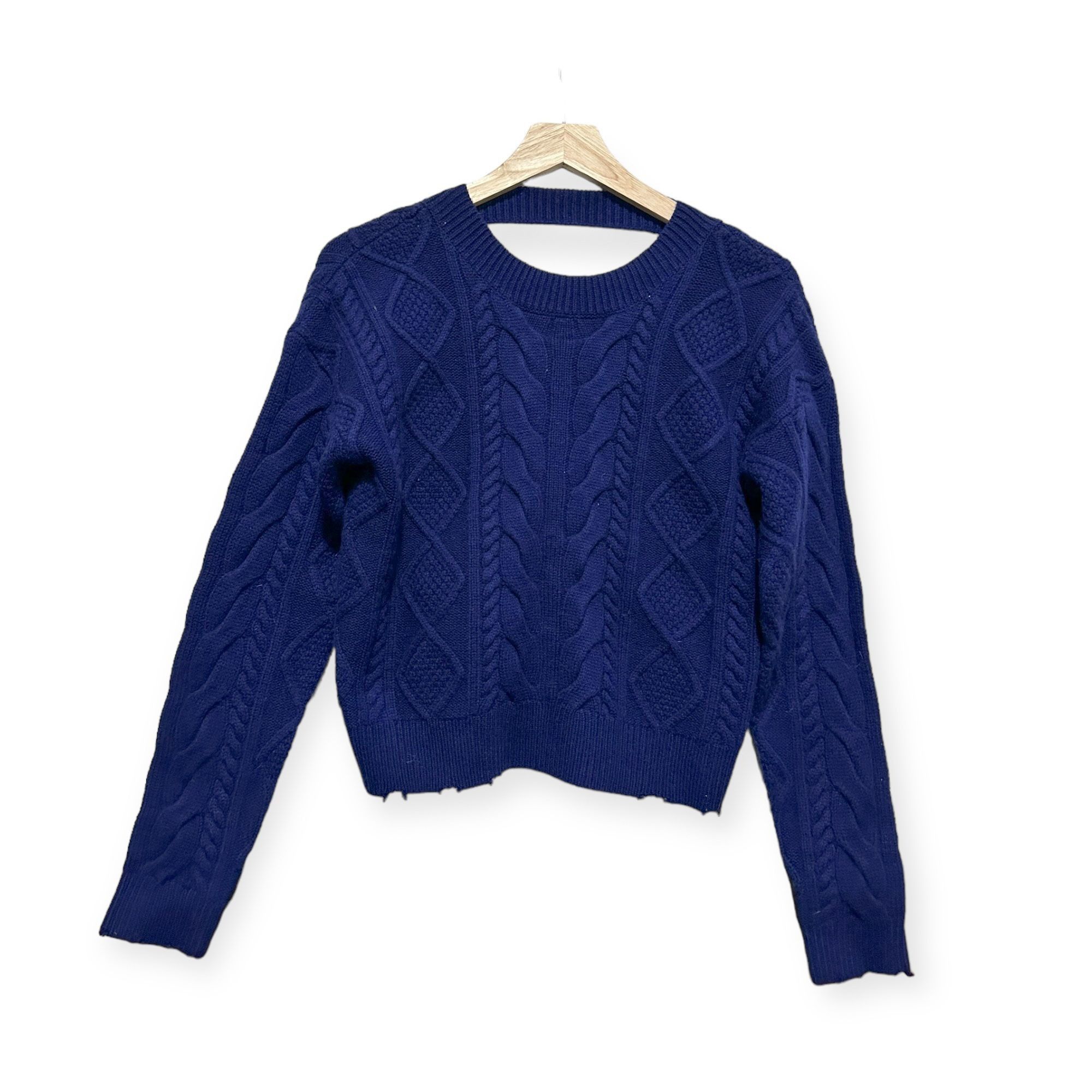 Rta RtA Zane Reverse V-Neck Cable Knit Sweater, Blue, Size S, N Size S / US 4 / IT 40 - 1 Thumbnail