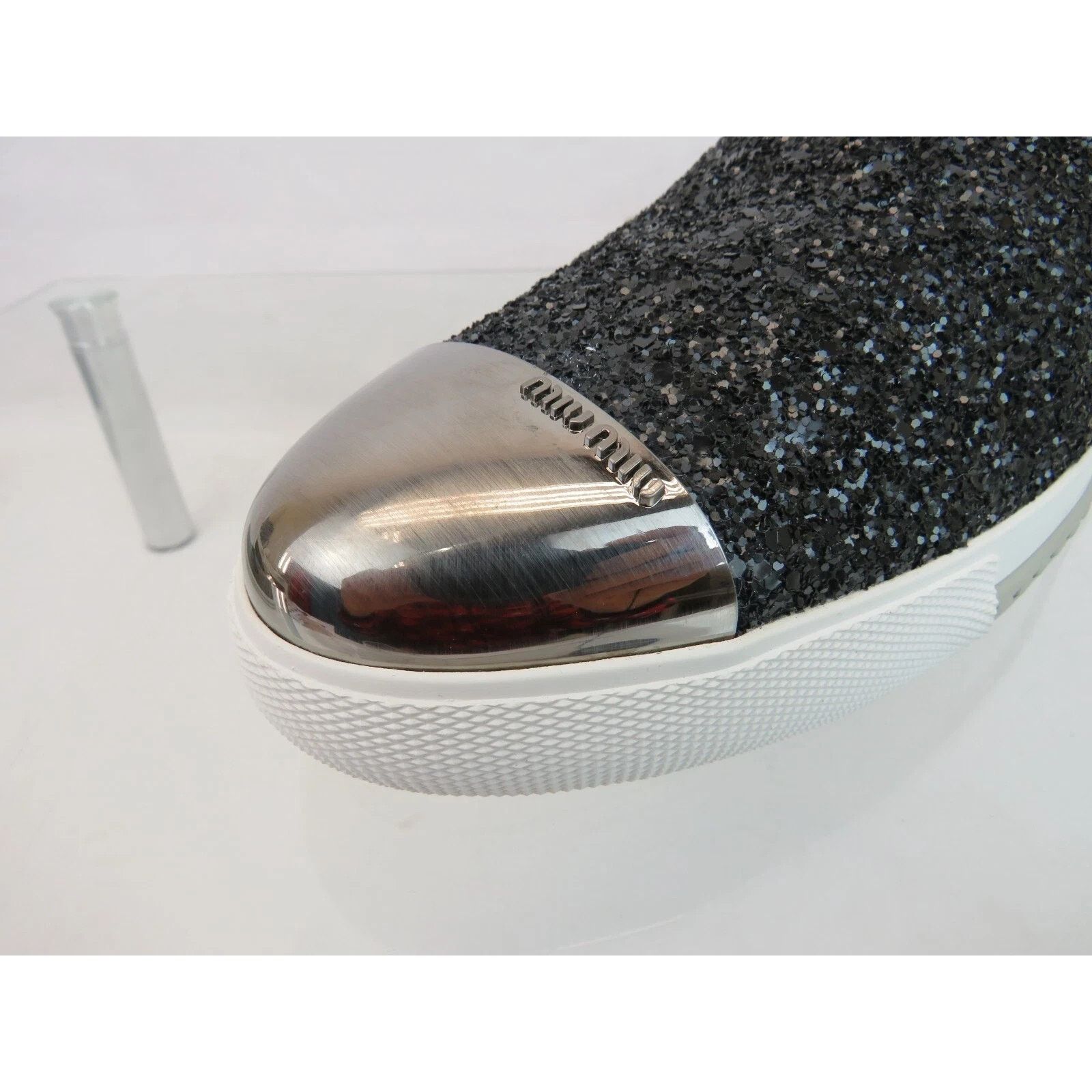 Miu Miu NIB MIU MIU PRADA 5S9 BLACK GLITTER LOGO LOAFERS SNEAKERS 41 Size US 11 / IT 41 - 5 Thumbnail