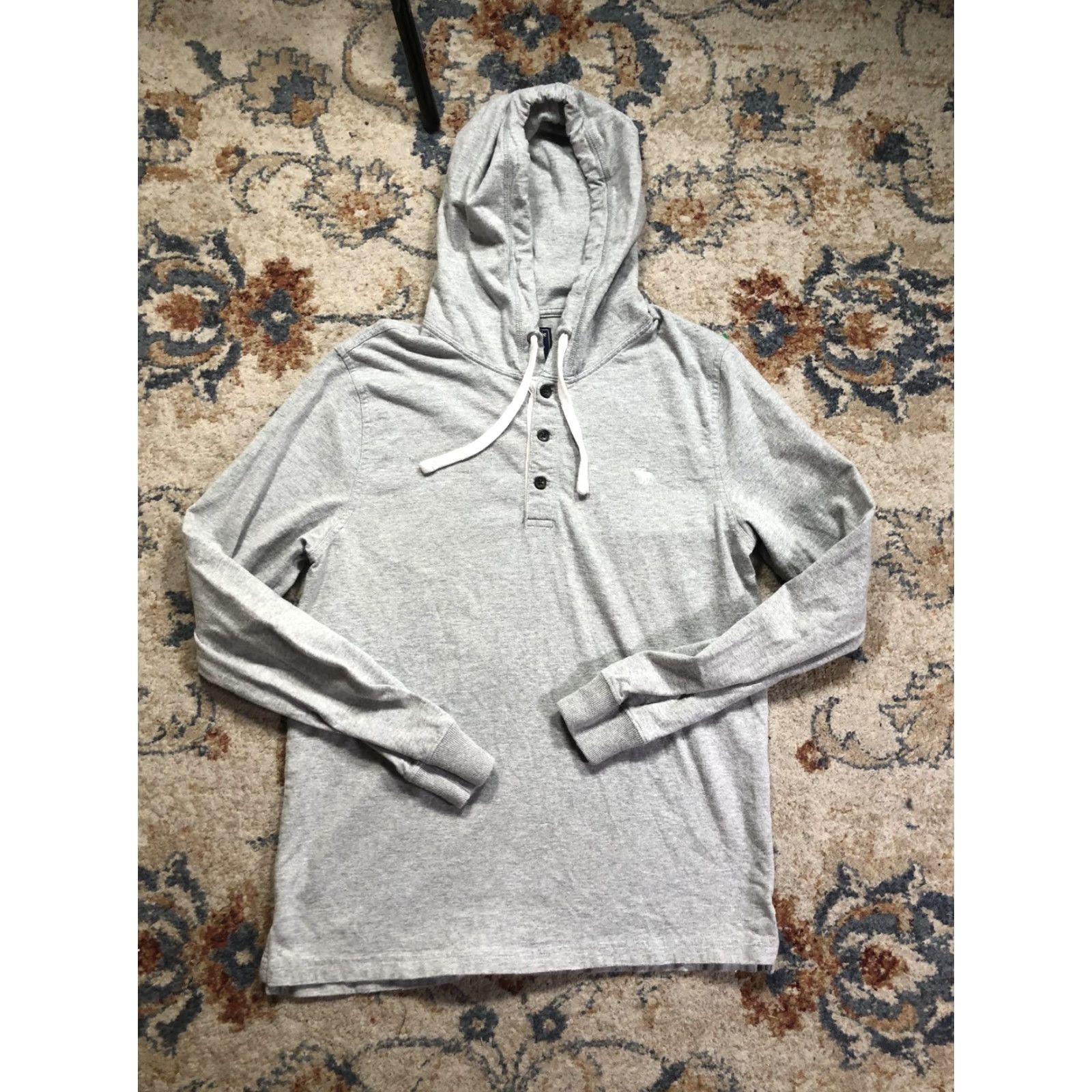 Abercrombie & Fitch Abercrombie & Fitch Hoodie Mens Medium Gray Henley Lightweight Hooded Shirt Logo Size US M / EU 48-50 / 2 - 2 Thumbnail