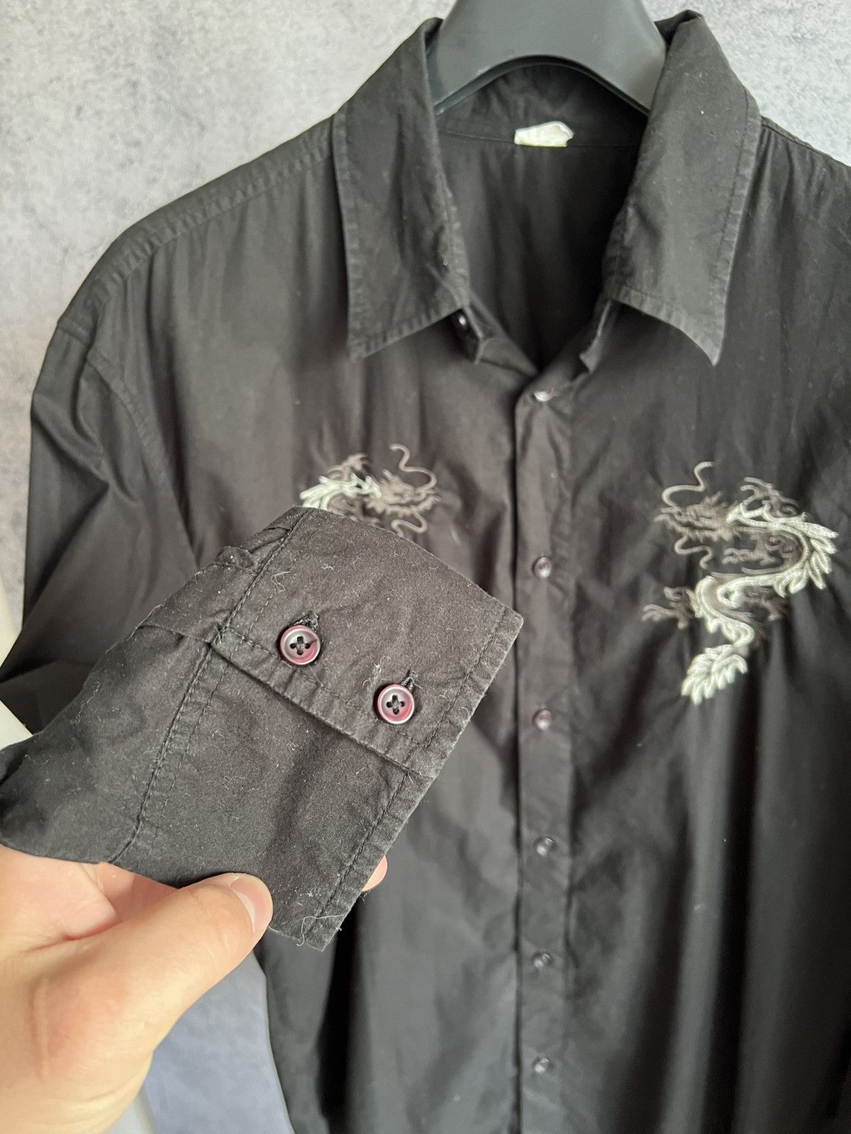 Vintage Y2K Dragon Shirt Button Up Embroidered Print Crazy Style Size US XL / EU 56 / 4 - 4 Thumbnail