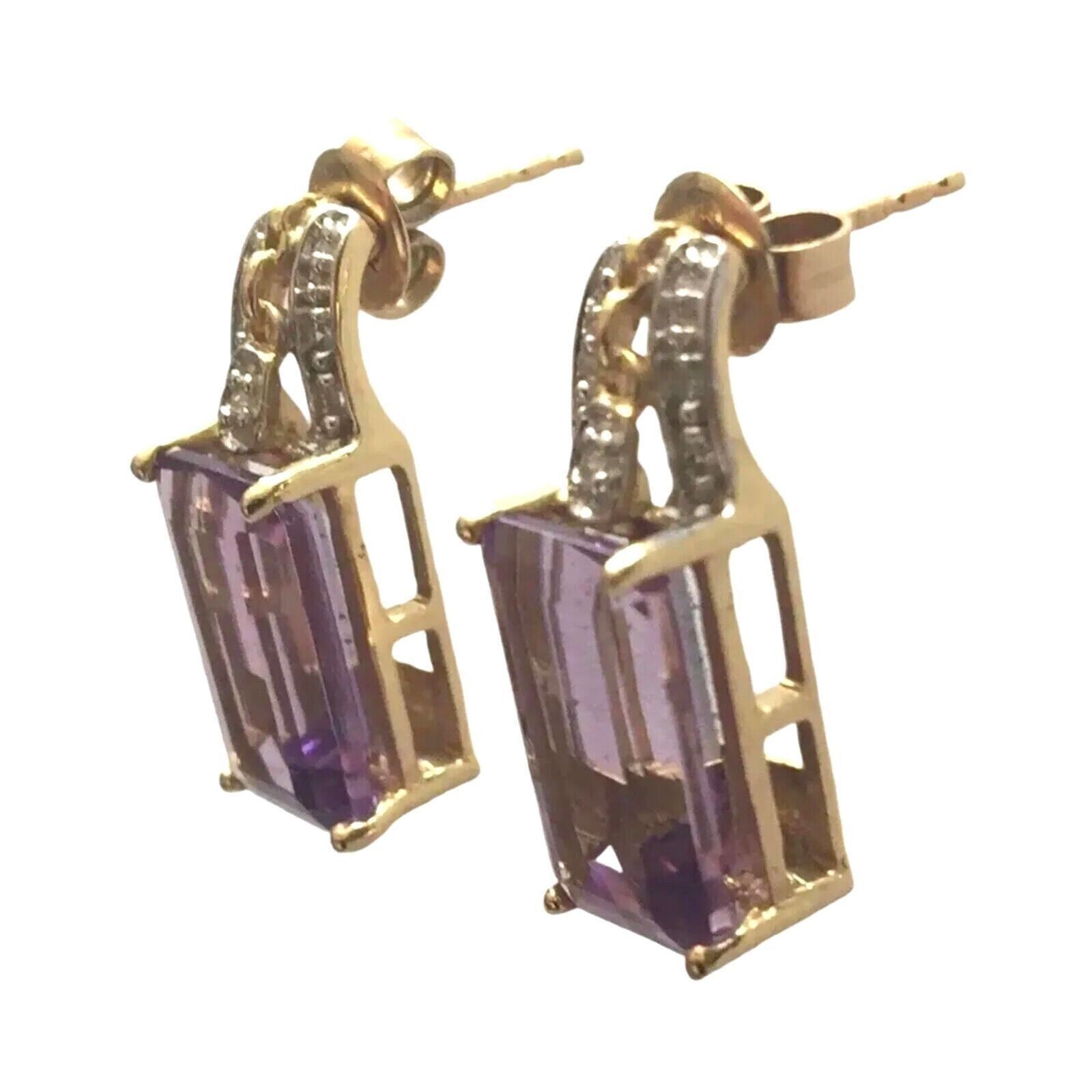 The Unbranded Brand Vintage Amethyst & Diamond Stud Earrings 10k Yellow Gold Size ONE SIZE - 3 Thumbnail