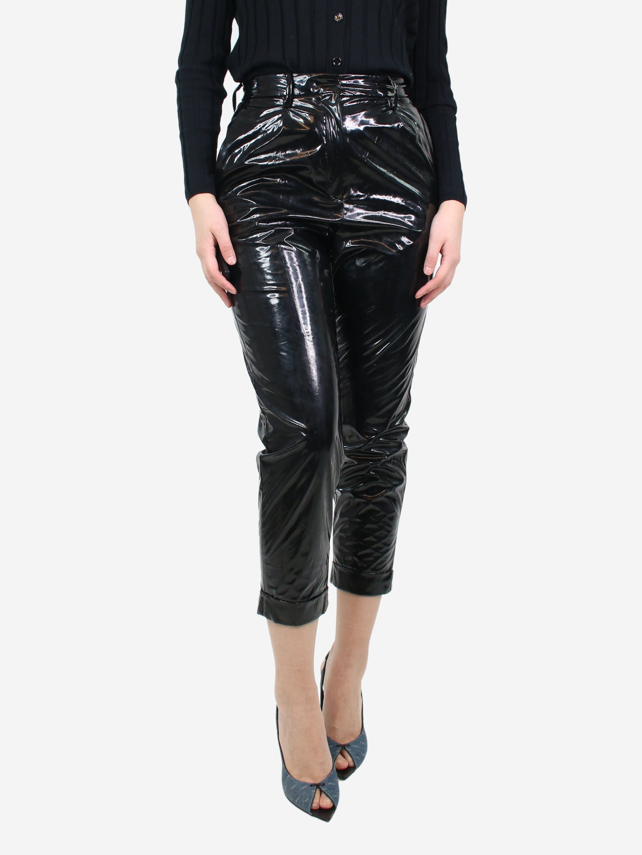 image of No 21 Black Vinyl Coated Trousers - Size Uk 8, Women's