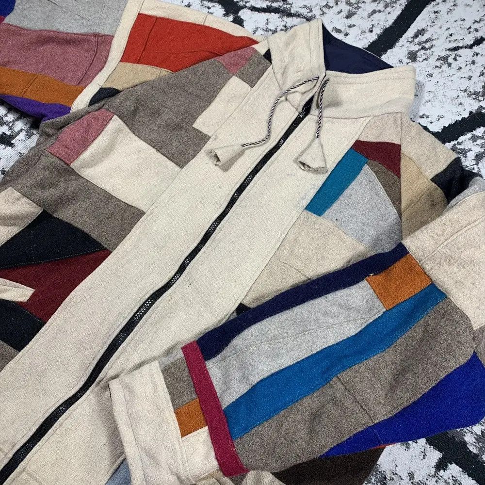 Japanese Brand × Vintage Vintage Patchwork Wool Coat Avant Garde Style Jacket Size L / US 10 / IT 46 - 4 Thumbnail