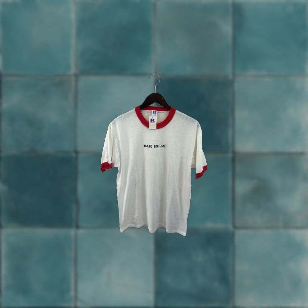 Russell Athletic VINTAGE Russell Athletic T-Shirt Mens L White 90s Oak Hills High School Ringer Tee Deadstock NWT Made in USA Size US L / EU 52-54 / 3 - 1 Thumbnail
