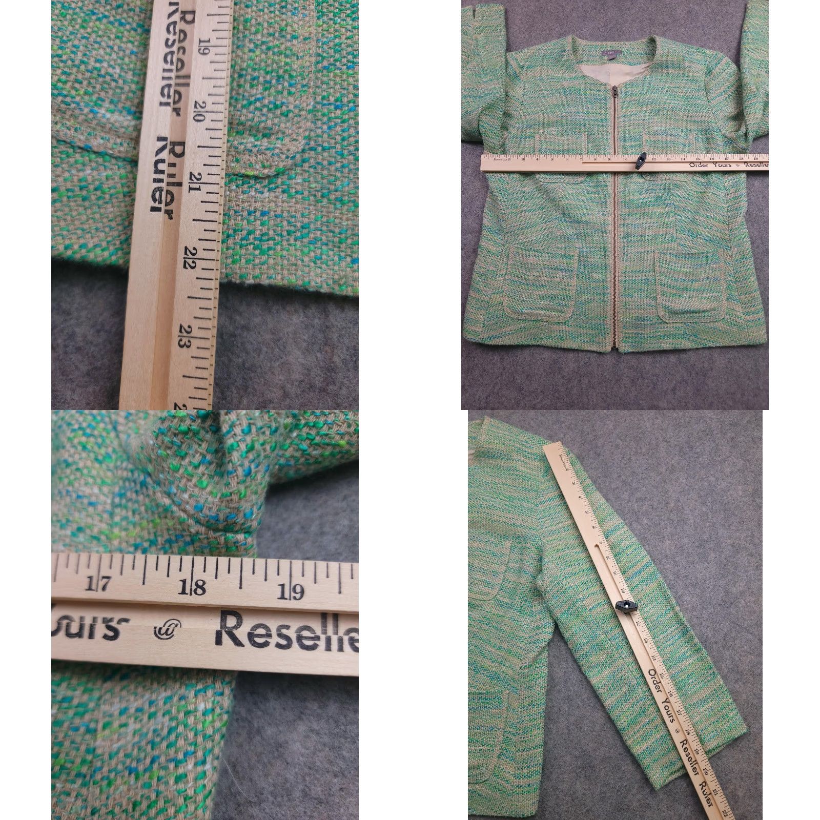 J. Jill J Jill Jacket Womens Small Green Blue Zip Front Tweed Linen Blend Pockets Modern Jacket Size S / US 4 / IT 40 - 9 Thumbnail