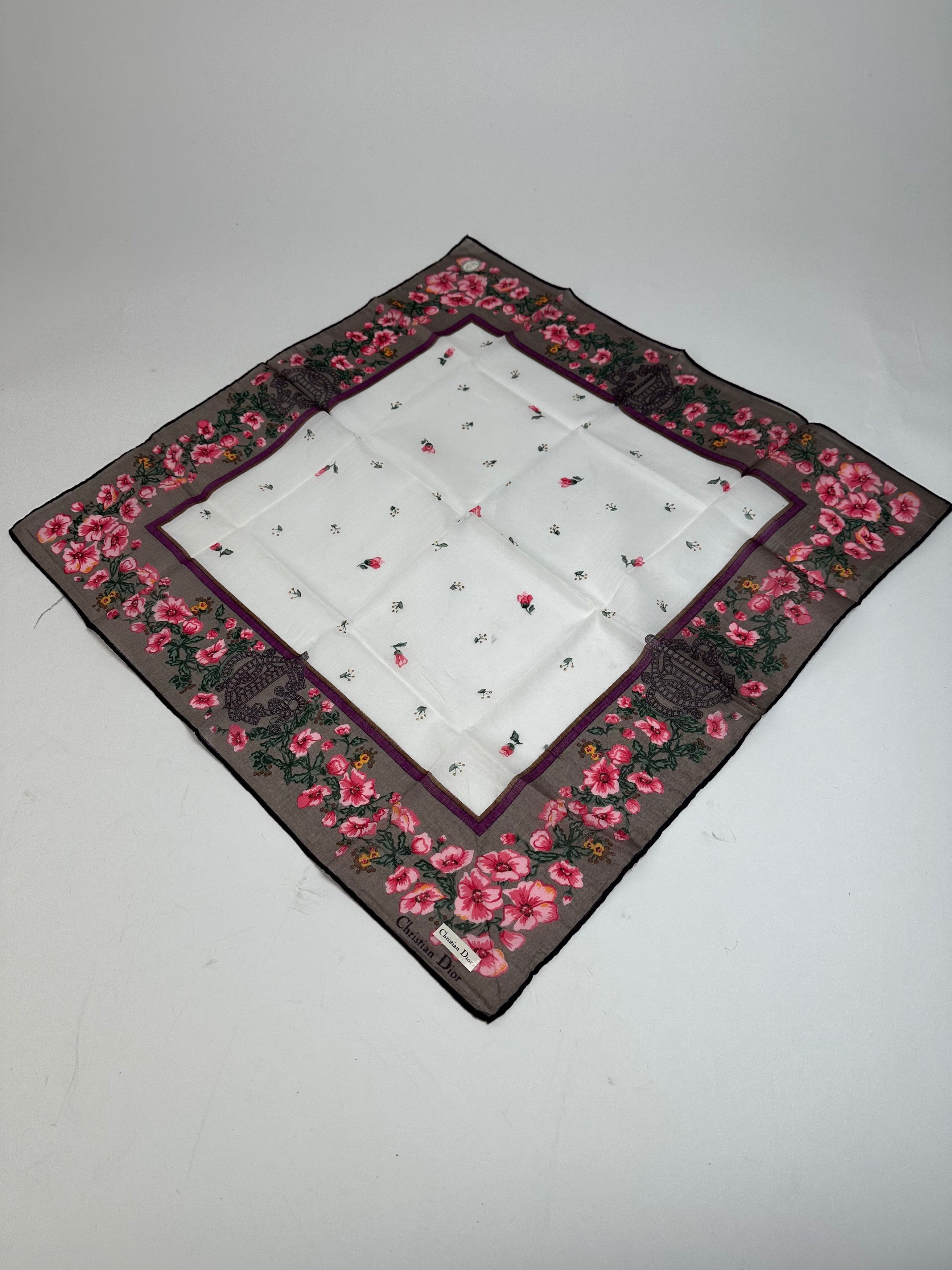 Dior Vintage Floral Scarf Pink Brown White Size ONE SIZE - 1 Thumbnail