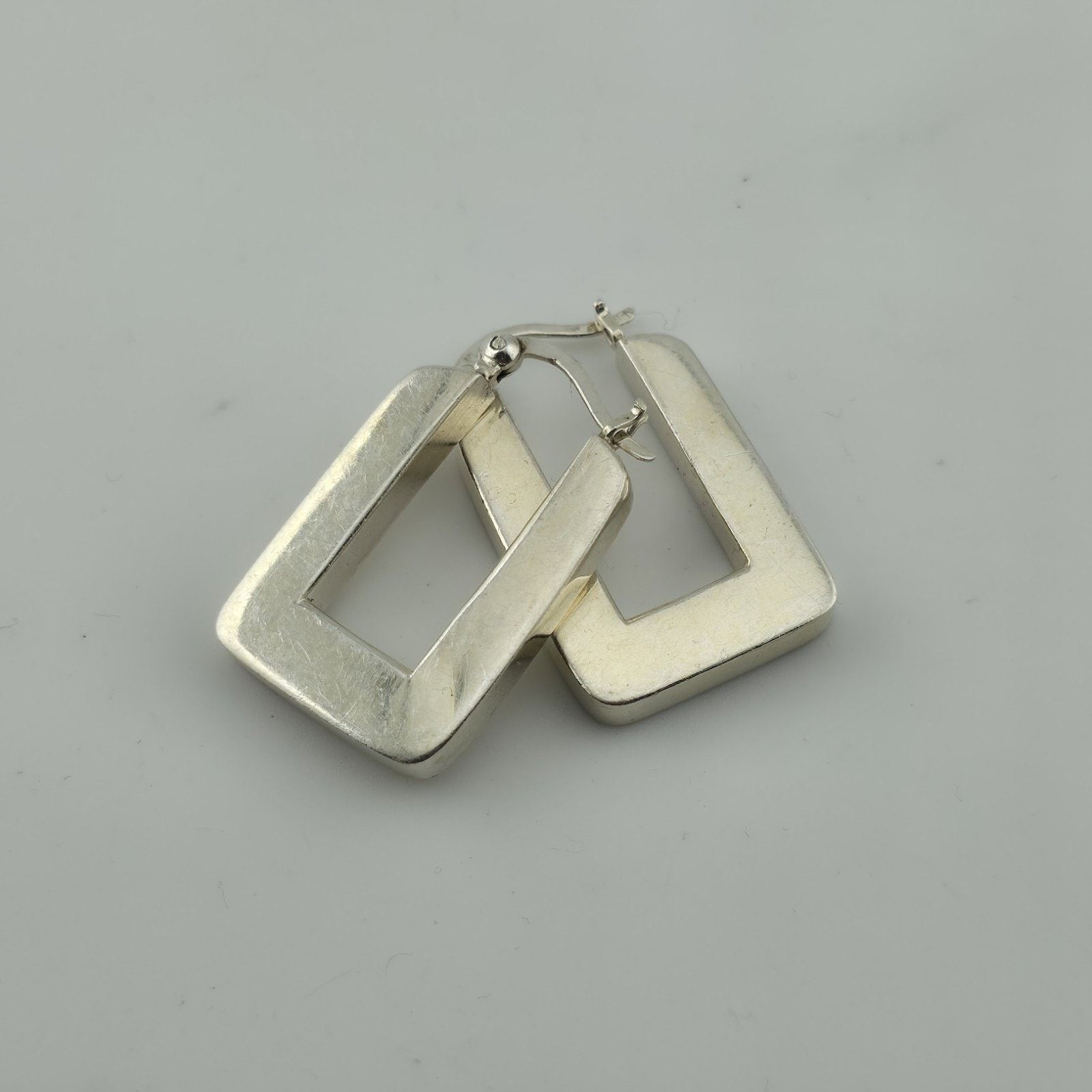 Other Sterling Silver Rectangle Hoop Earrings Minimalist Geometric Size ONE SIZE - 3 Thumbnail