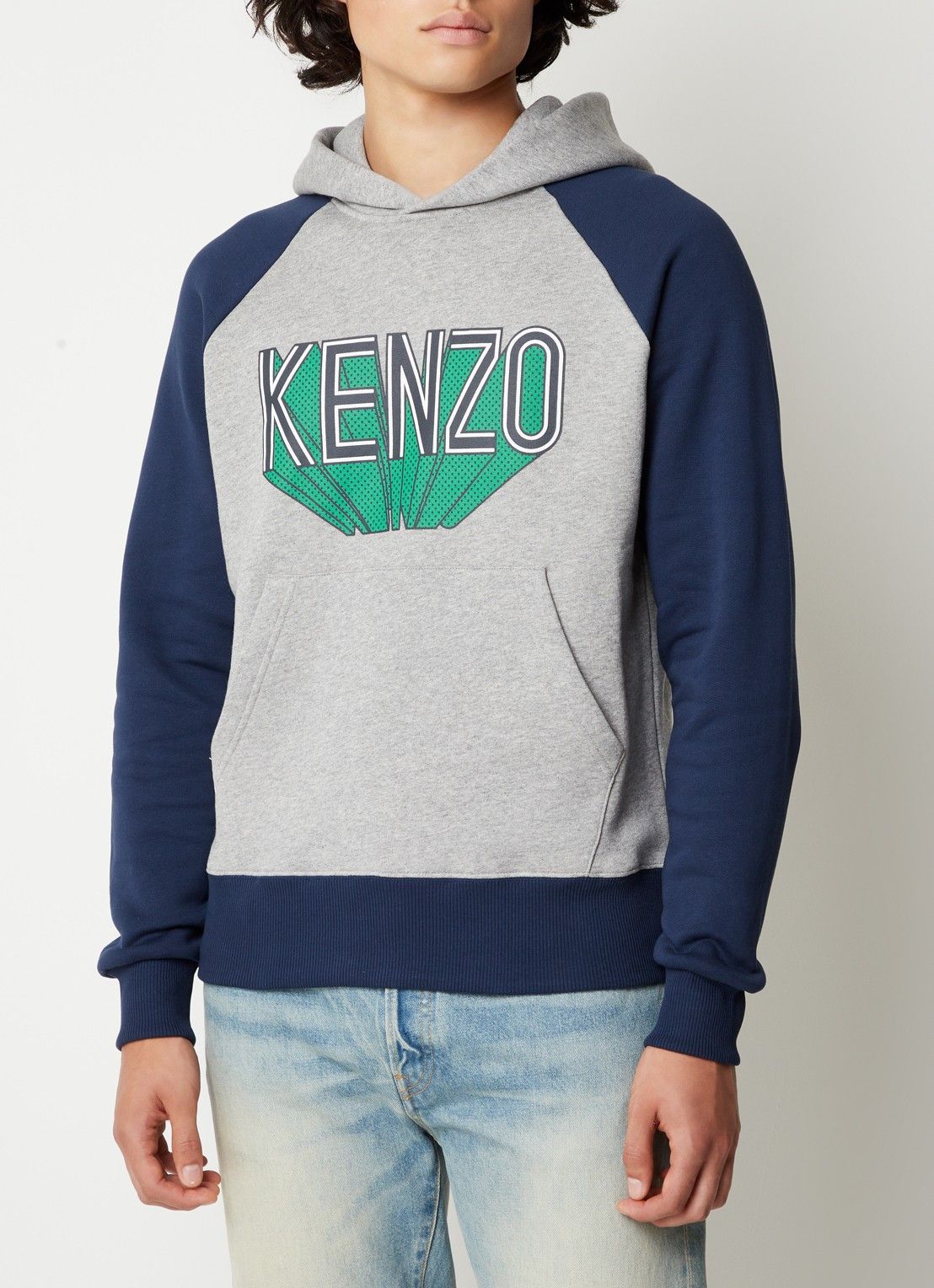 Kenzo KENZO gray & navy blue logo print hoodie sweatshirt Medium Size US M / EU 48-50 / 2 - 1 Thumbnail