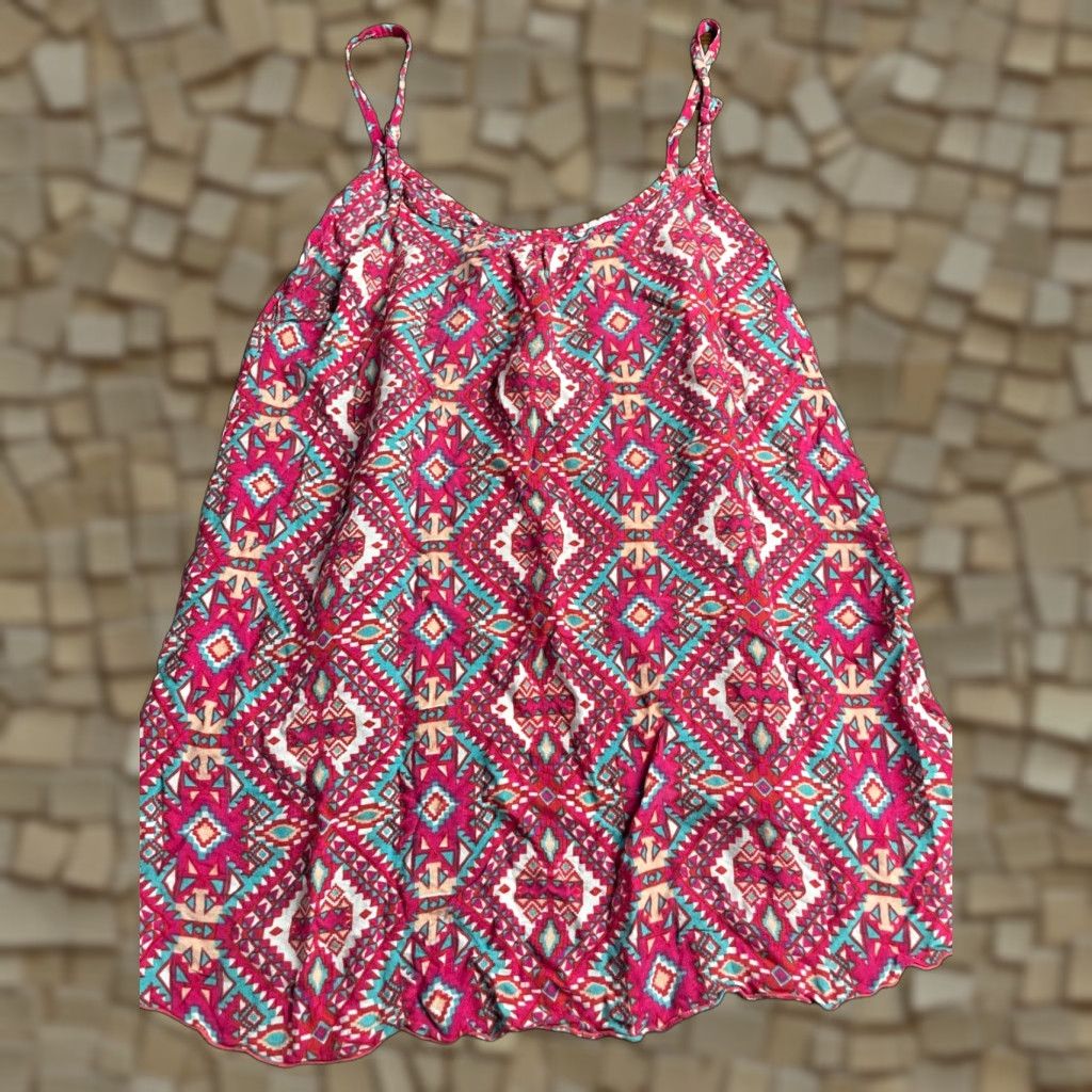 Pinko Santiki Tank Top Women's Small Pink Blue White Geometric Aztec Spaghetti Strap Tank Shirt Size S / US 4 / IT 40 - 1 Thumbnail