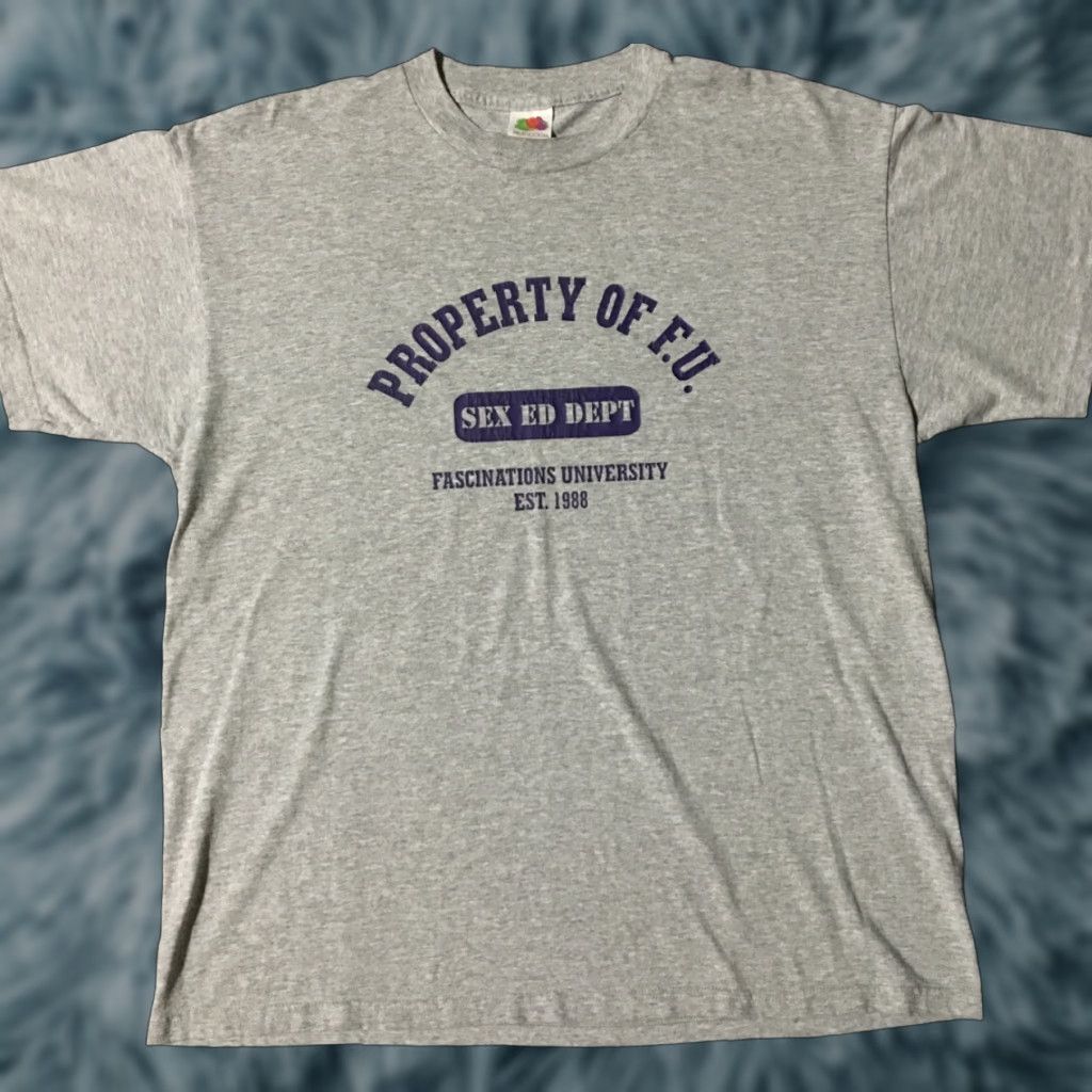 Vintage VINTAGE Property Of F.U. Sex Ed Making You Sweat Shirt XL Gray Mens Short Sleeve 90s Grunge Comedy School College USA USA 80s Surf Skate Size US XL / EU 56 / 4 - 1 Thumbnail