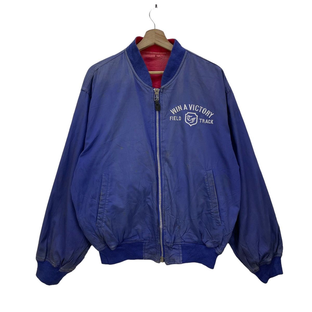 image of Very Worn Vintage World Champion Ship Win A Victory Bomber in Faded Blue, Men's (Size Medium)