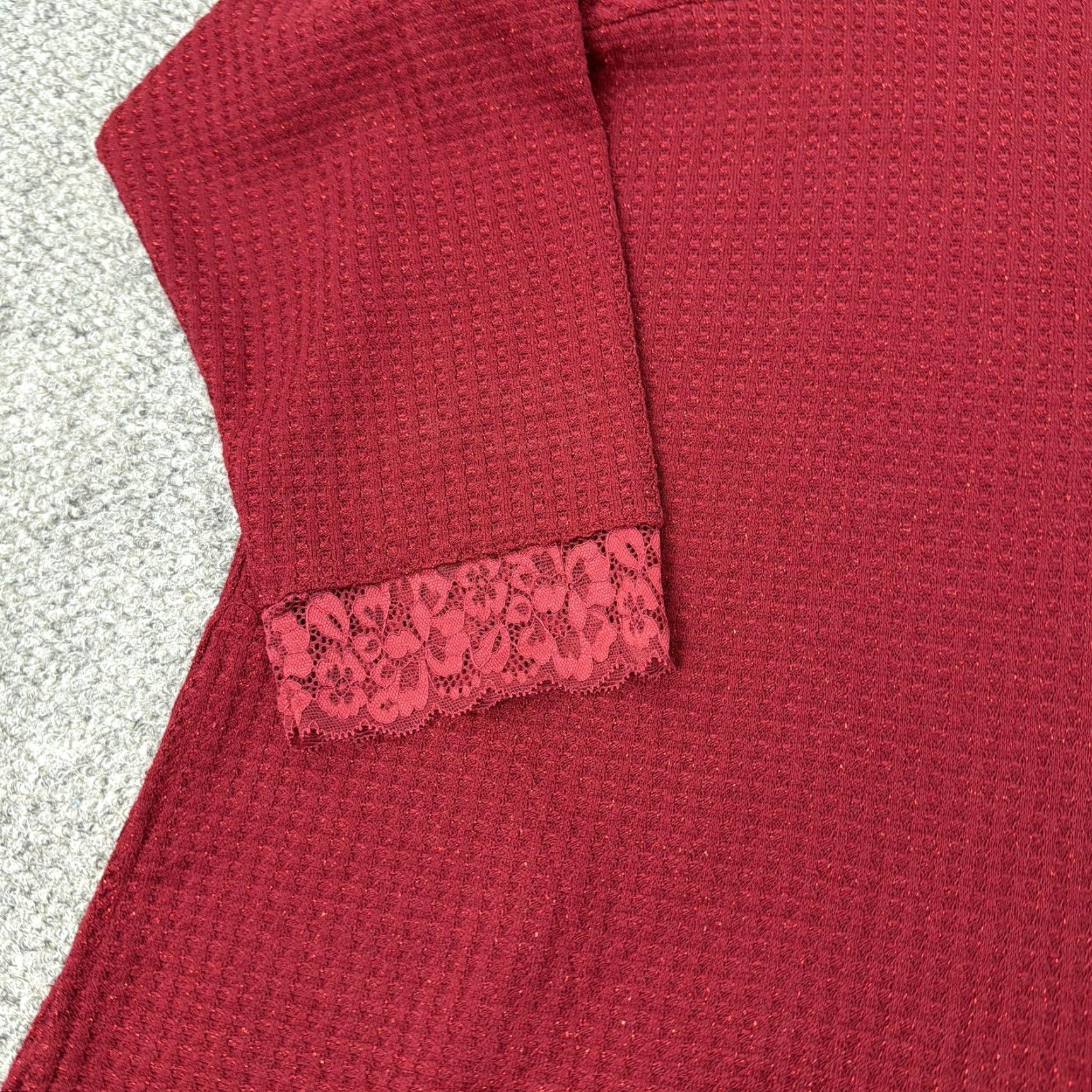 Vintage LOGO Lori Goldstein Sweater 5X Red Mock Neck Waffle Knit Lace Womens Size XXL / US 16-18 / IT 52-54 - 3 Thumbnail