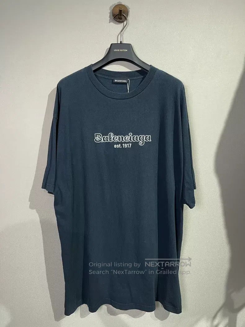 Balenciaga Balenciaga Dark Blue Cursive Letter Short Sleeve Size US M / EU 48-50 / 2 - 1 Thumbnail