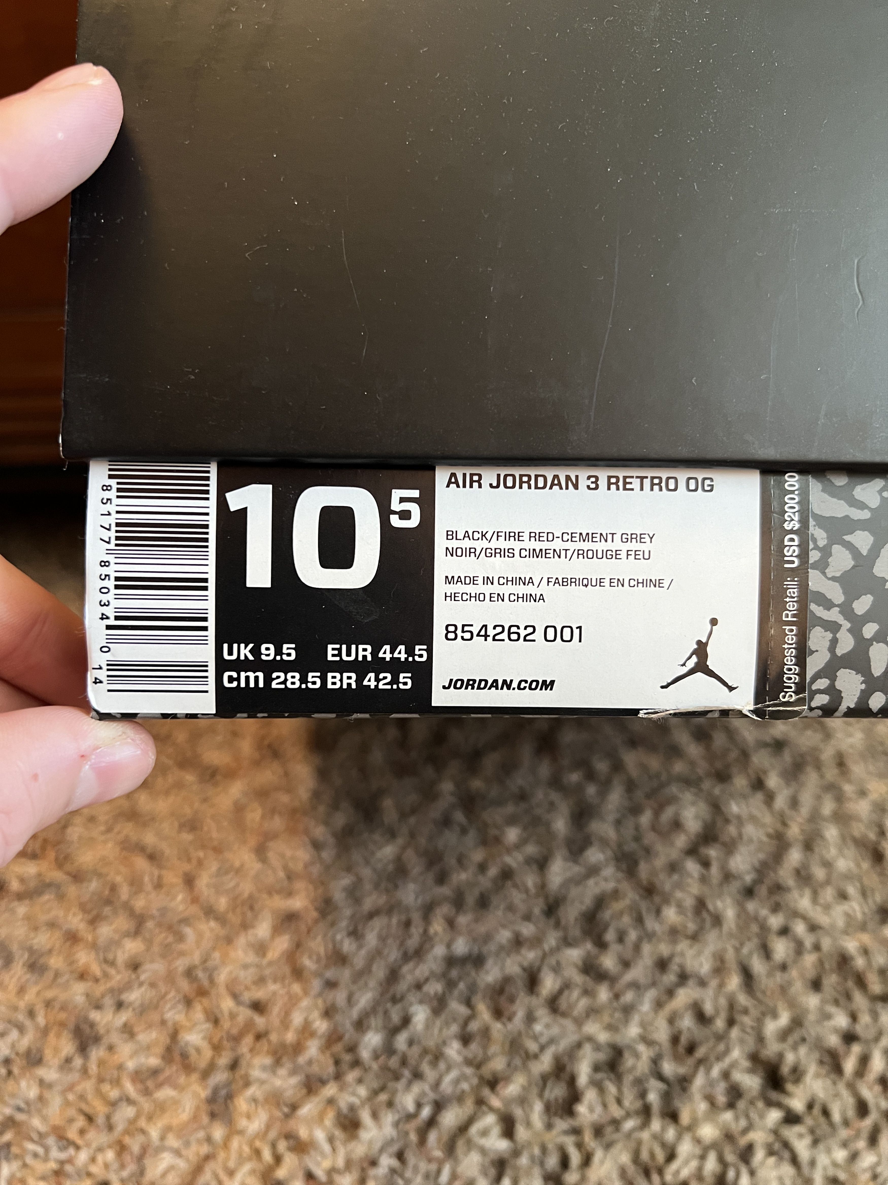 Jordan Brand Air Jordan 3 Retro "Black Cement" (2018) Size US 10.5 / EU 43-44 - 13 Thumbnail