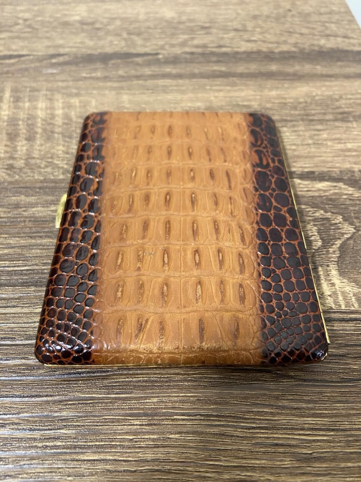 snakeskin cigarette case Vintage Tsubota Pearl brown snakeskin leather cigarette case