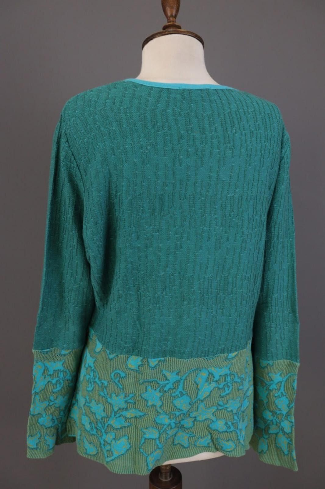 Designer Dunoue Green V-Neck Floral Knit Sweater Size XL Size XL / US 12-14 / IT 48-50 - 10 Thumbnail