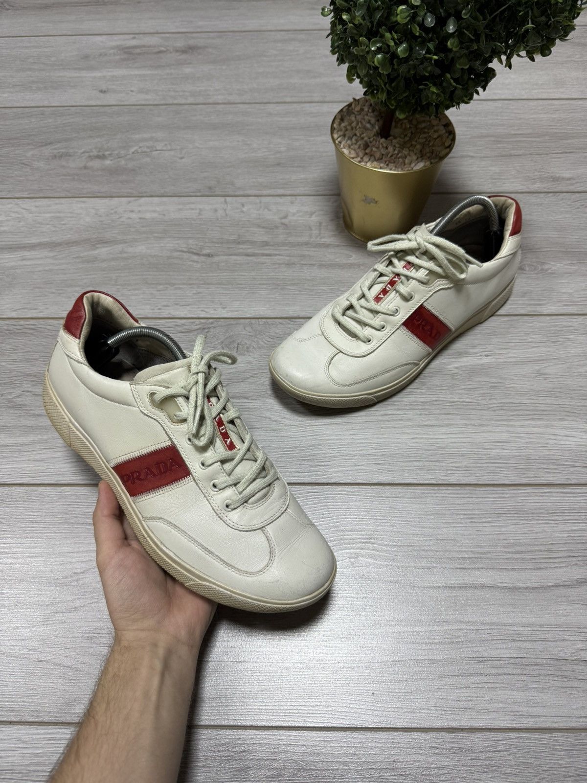 Prada Prada leather red tab sneakers shoes americas cup Size US 10 / EU 43 - 1 Thumbnail