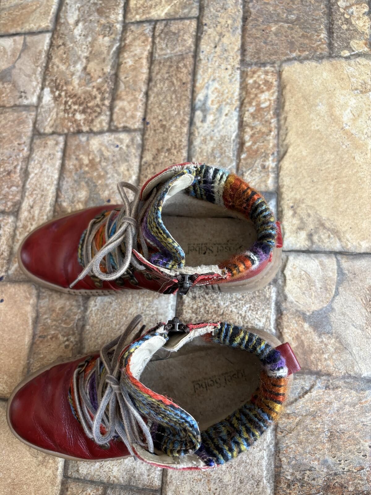 JOSEF SEIBAL Josef Seibel Maren 06 Red Leather Knit Ankle Boots Size 38 Size US 7.5 / IT 37.5 - 4 Thumbnail