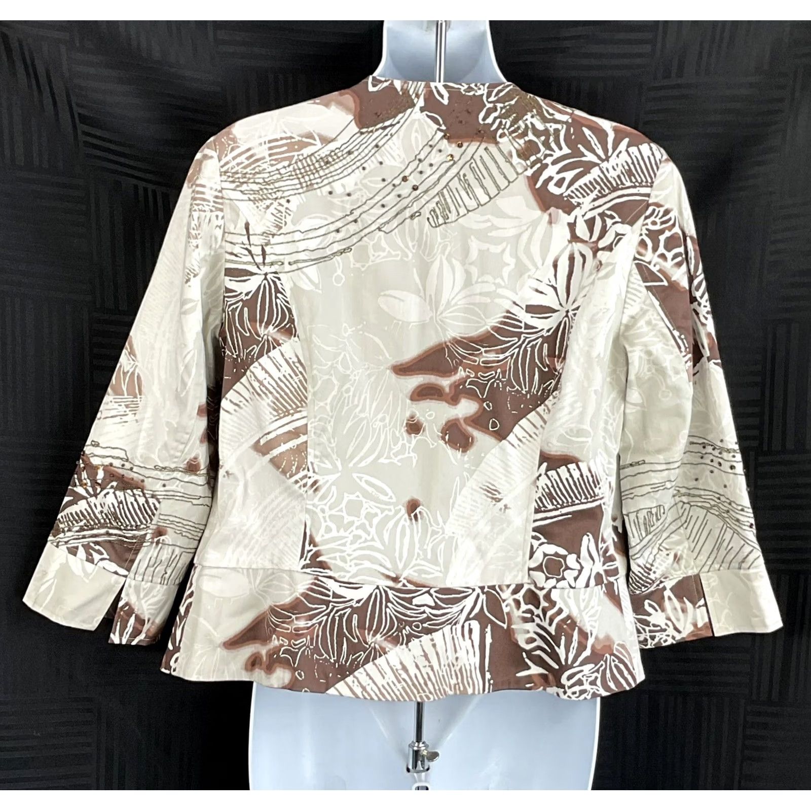 Coldwater Creek Coldwater Creek Blazer Jacket Cropped 4 Brown Geometric Beads Geometric Pattern Lined 3/4 Sleeve Womens Size S / US 4 / IT 40 - 4 Thumbnail