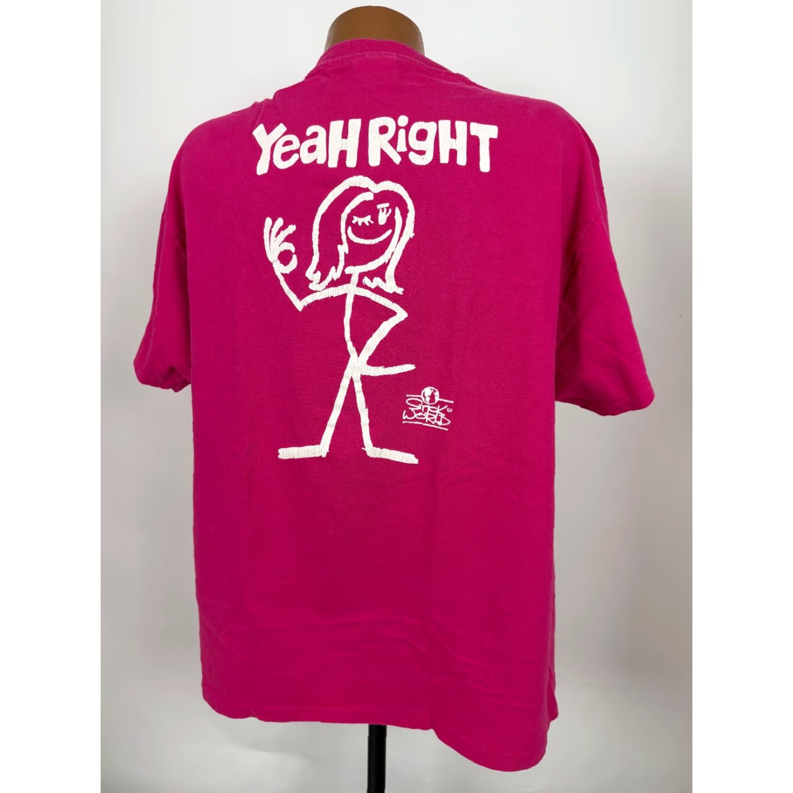 Hanes Vintage Hanes 90s Stick World T-Shirt XL Pink Graphic Short Sleeve Crew Neck Mens Size US XL / EU 56 / 4 - 7 Thumbnail