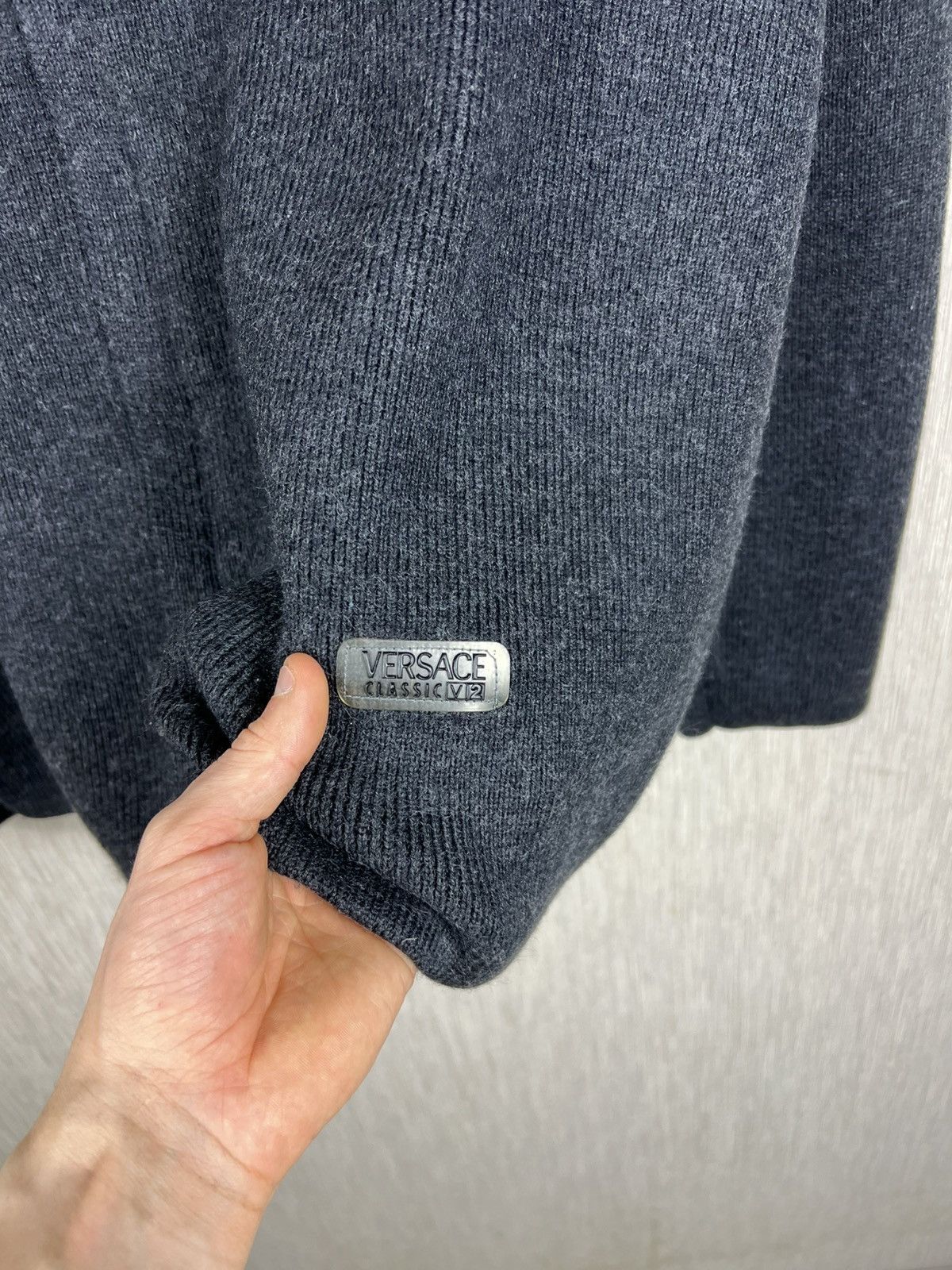 Versace Vintage Versace classic v2 asymmetric zip wool knit sweater Size US L / EU 52-54 / 3 - 8 Thumbnail