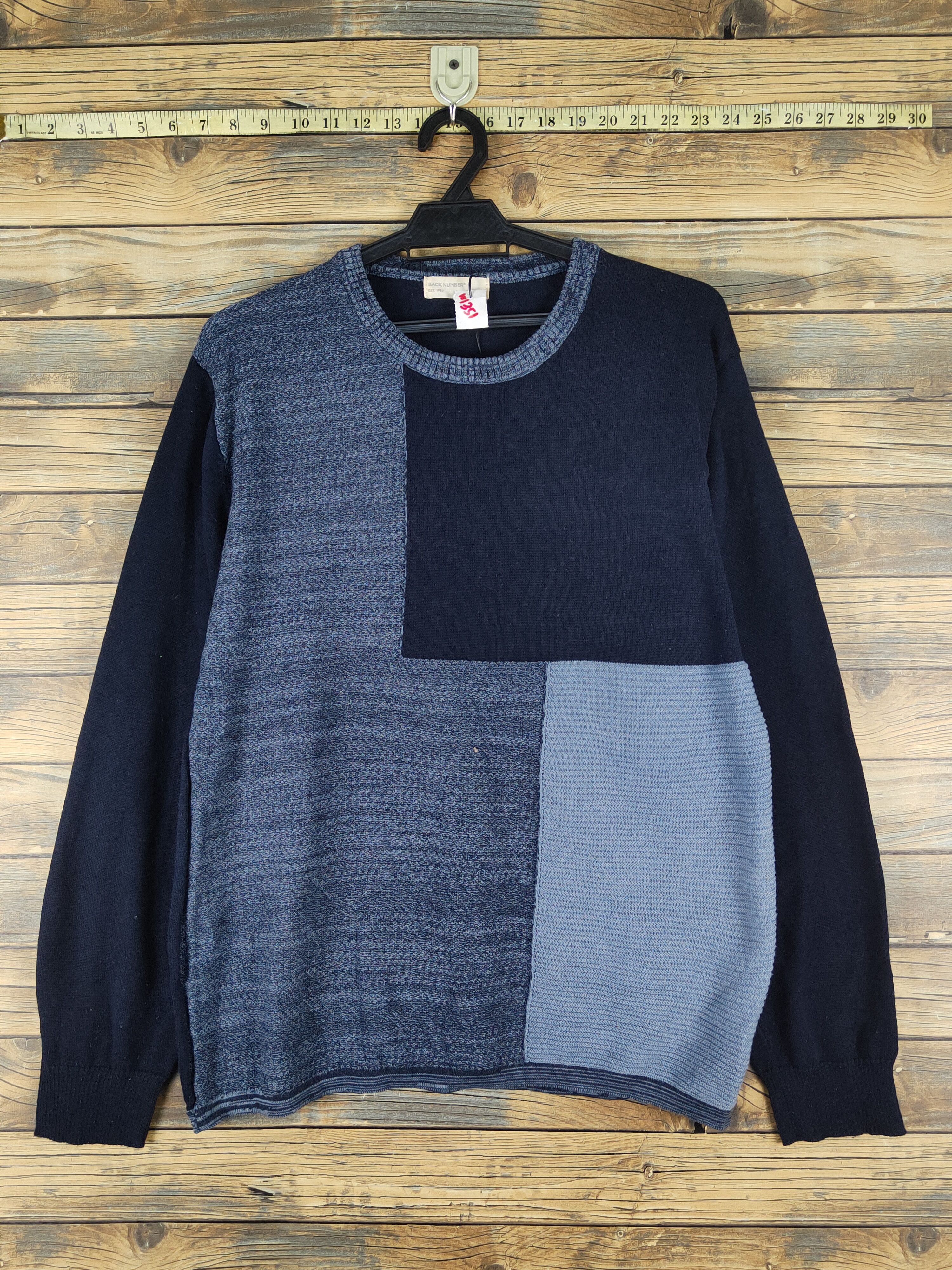 Homespun Knitwear Back Number patchwork Navy Knitwear Sweatshirts #W1351 Size US M / EU 48-50 / 2 - 1 Thumbnail