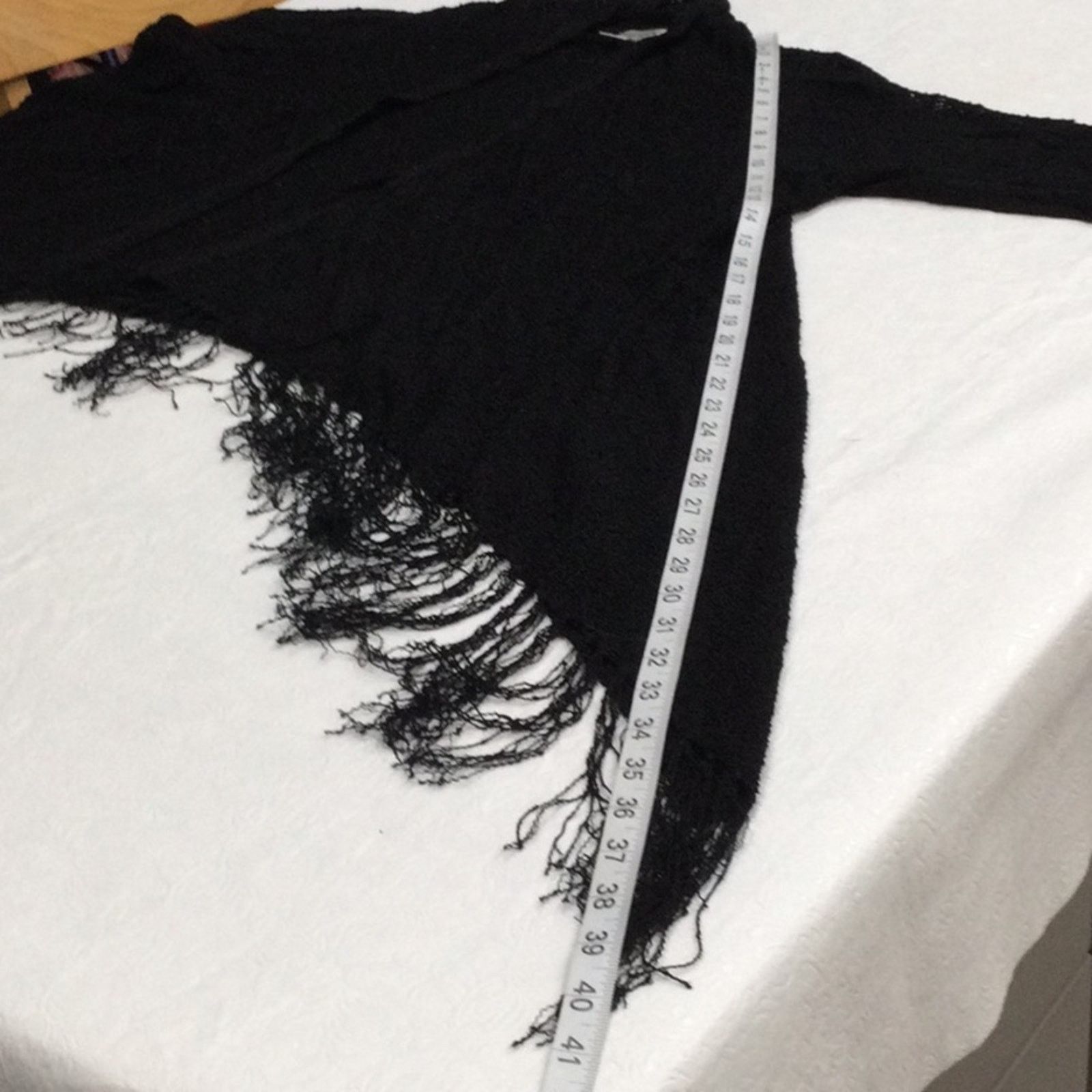 Chicos Chico's Black Fringe L/S 100% Rayon Open Cardigan M/L Size L / US 10 / IT 46 - 15 Thumbnail
