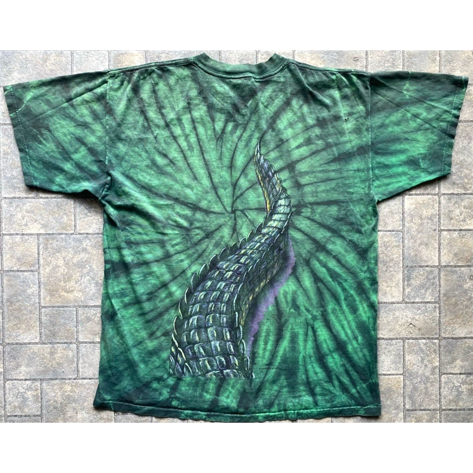 Gildan Gildan Shirt Mens XL Green Habitat Alligator Crocodile Tie Dye Double Sided AOP Short Sleeve Size US XL / EU 56 / 4 - 2 Thumbnail