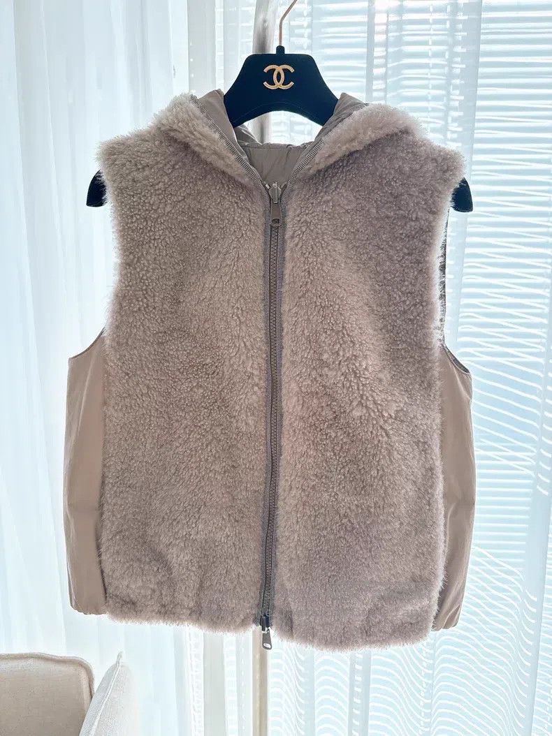 Brunello Cucinelli Brunello Cucinelli Wool Leather Two-Sided Wear Hooded Vest Size XS / US 0-2 / IT 36-38 - 1 Thumbnail
