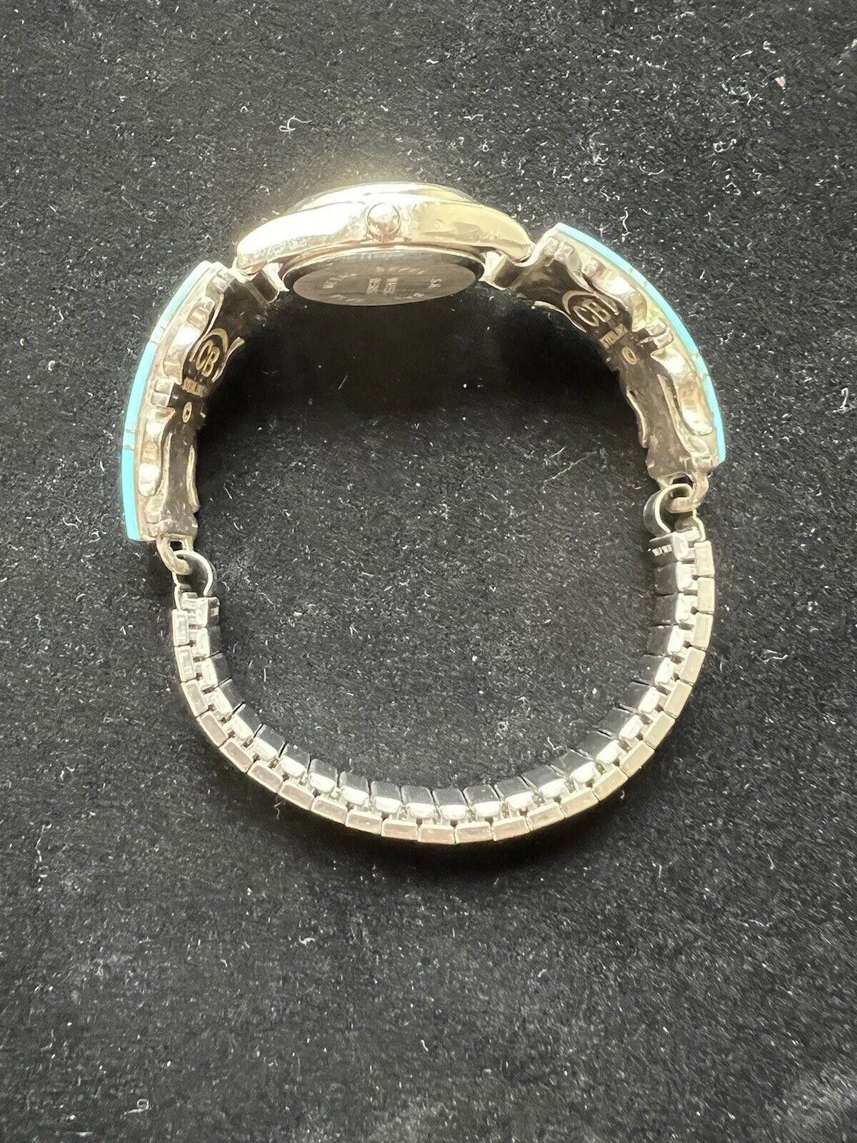 Designer Calvin Begay Navajo Turquoise Inlay Watch Working Size ONE SIZE - 3 Thumbnail