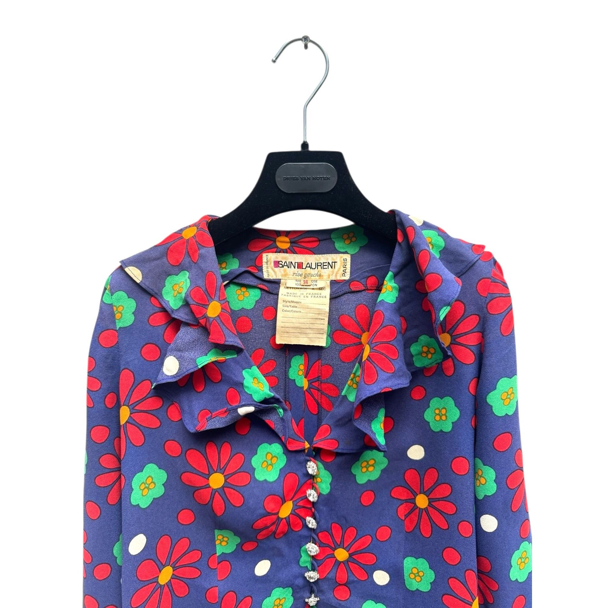 Yves Saint Laurent 1970s Floral Viscose Ruffle Shirt Size XS / US 0-2 / IT 36-38 - 2 Thumbnail