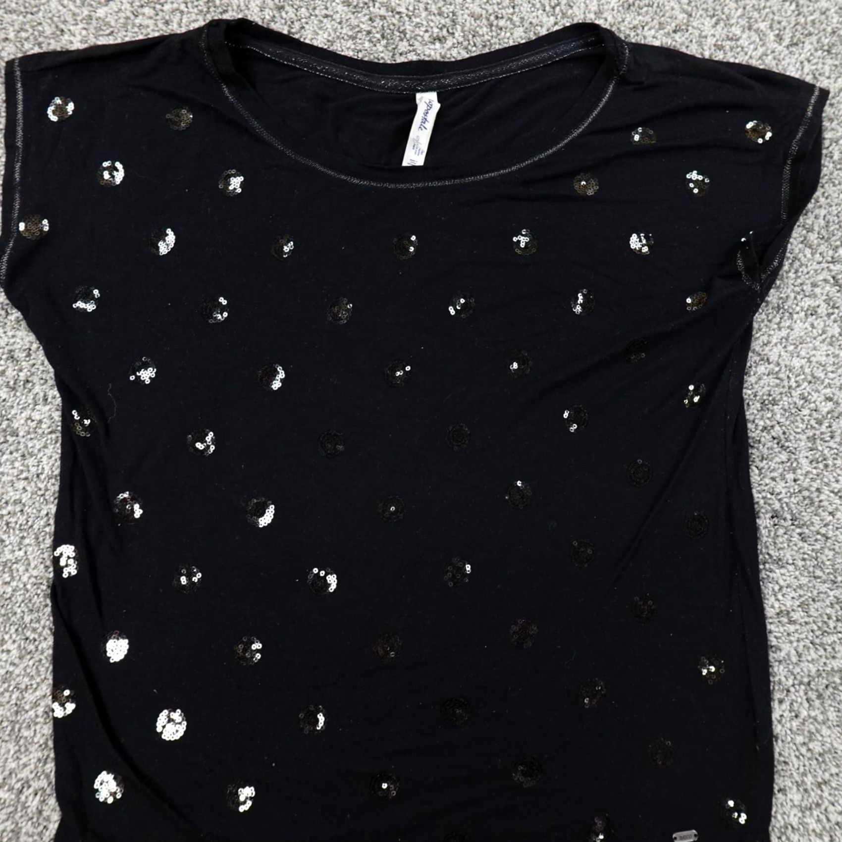 Vintage Aeropostale Shirt Women S Black Sequin Polka Dot Casual Preppy Top Size S / US 4 / IT 40 - 3 Thumbnail
